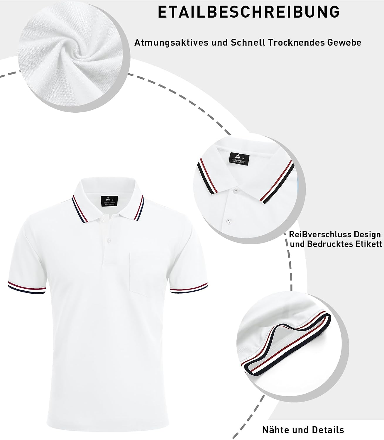 Detalle 2 de LLdress Polo Uomo Maniche Corte Polo da Golf Tennis