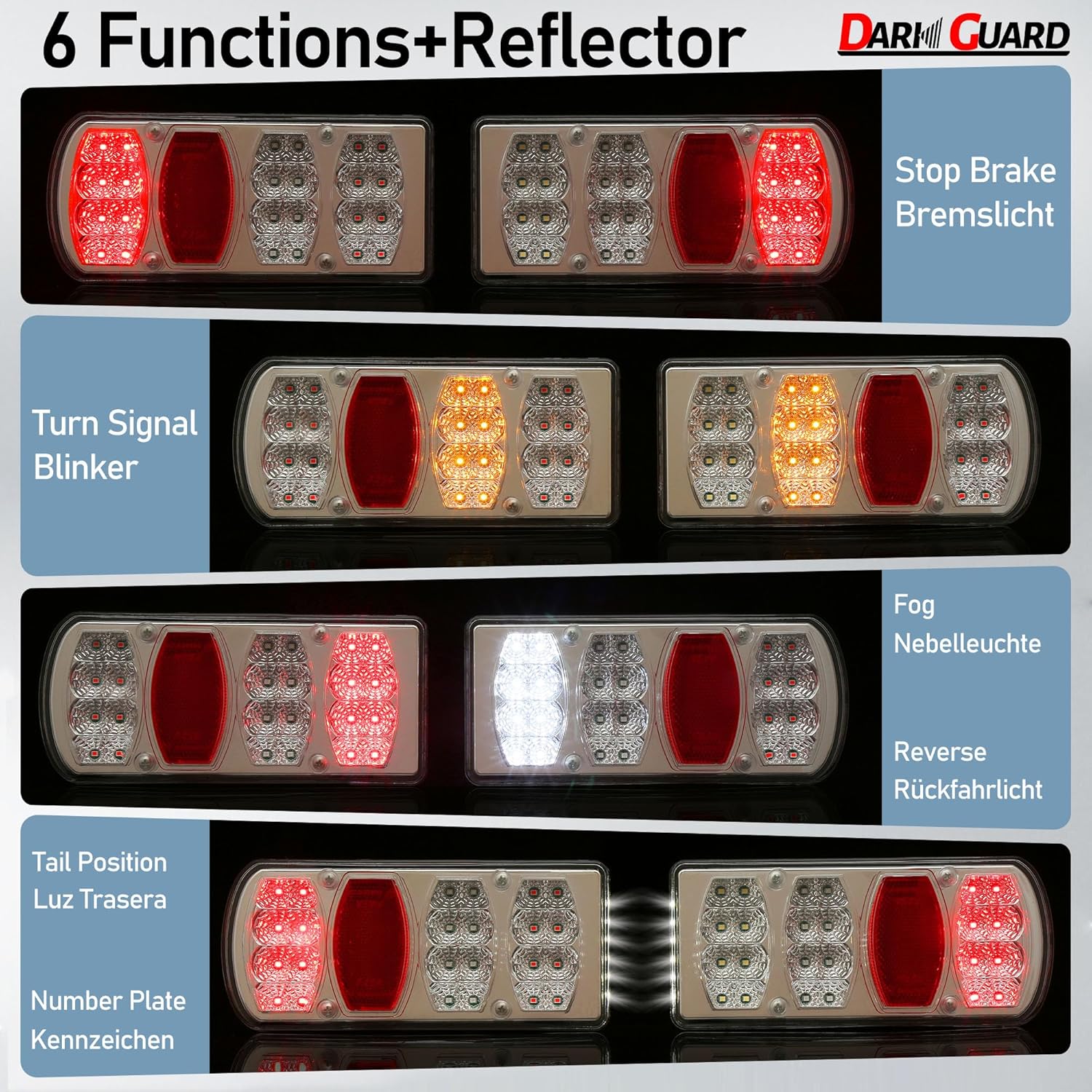 Detalle de DARKGUARD LED Trailer Tail Lights 12V/24V – 7 Functions, IP65, 5-Pin Bayonet Connector