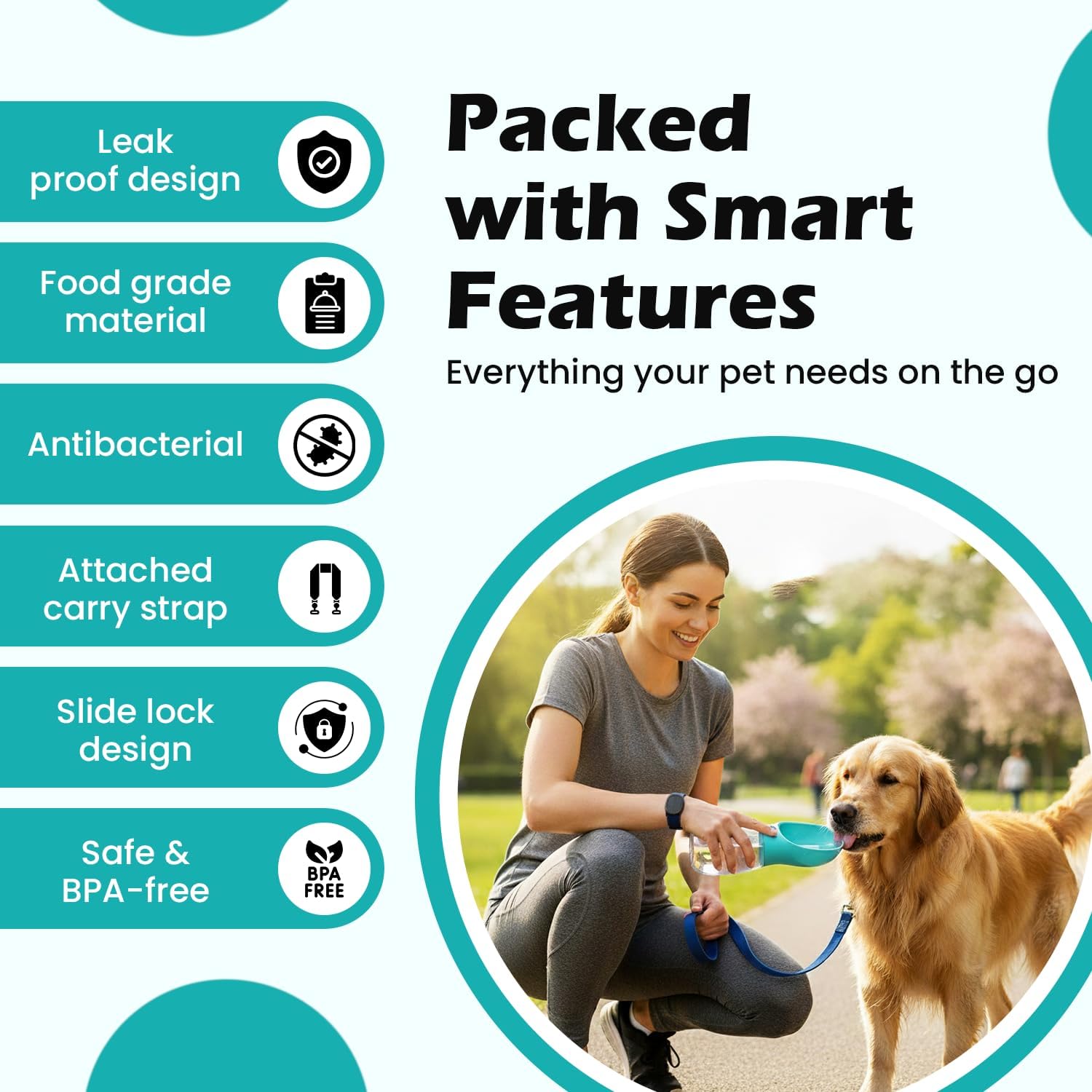 Thumbnail 6 de AHIZ Portable Dog Water Bottle 350ml – One-Hand Press with Leak-Resistant Design