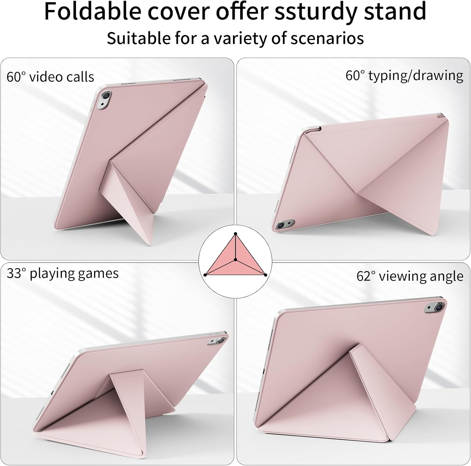 Detalle 2 de KENKE iPad Magnetic Case for A16 11th Gen and 10th Gen, Pink PU Stand