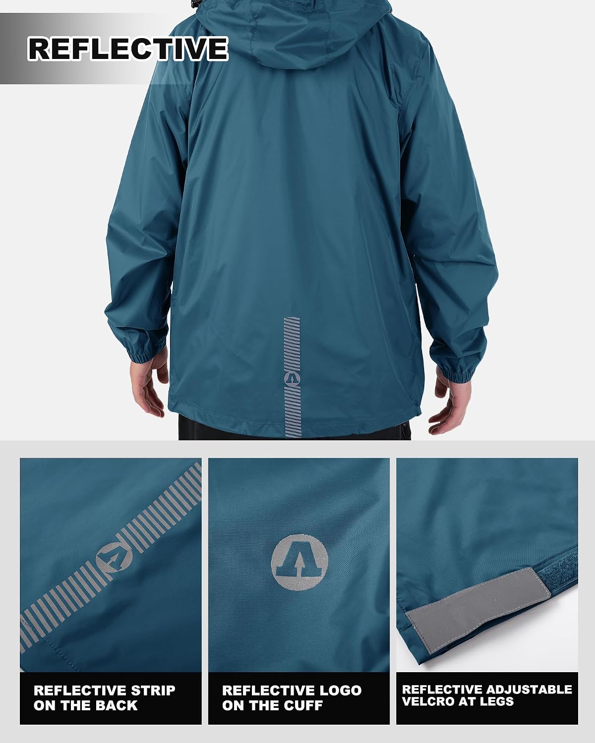 Thumbnail 3 de Herren & Damen Regenanzug – Reflektierender, wasserdichter Packbarer Regenkombi für Outdoor und Radfahren