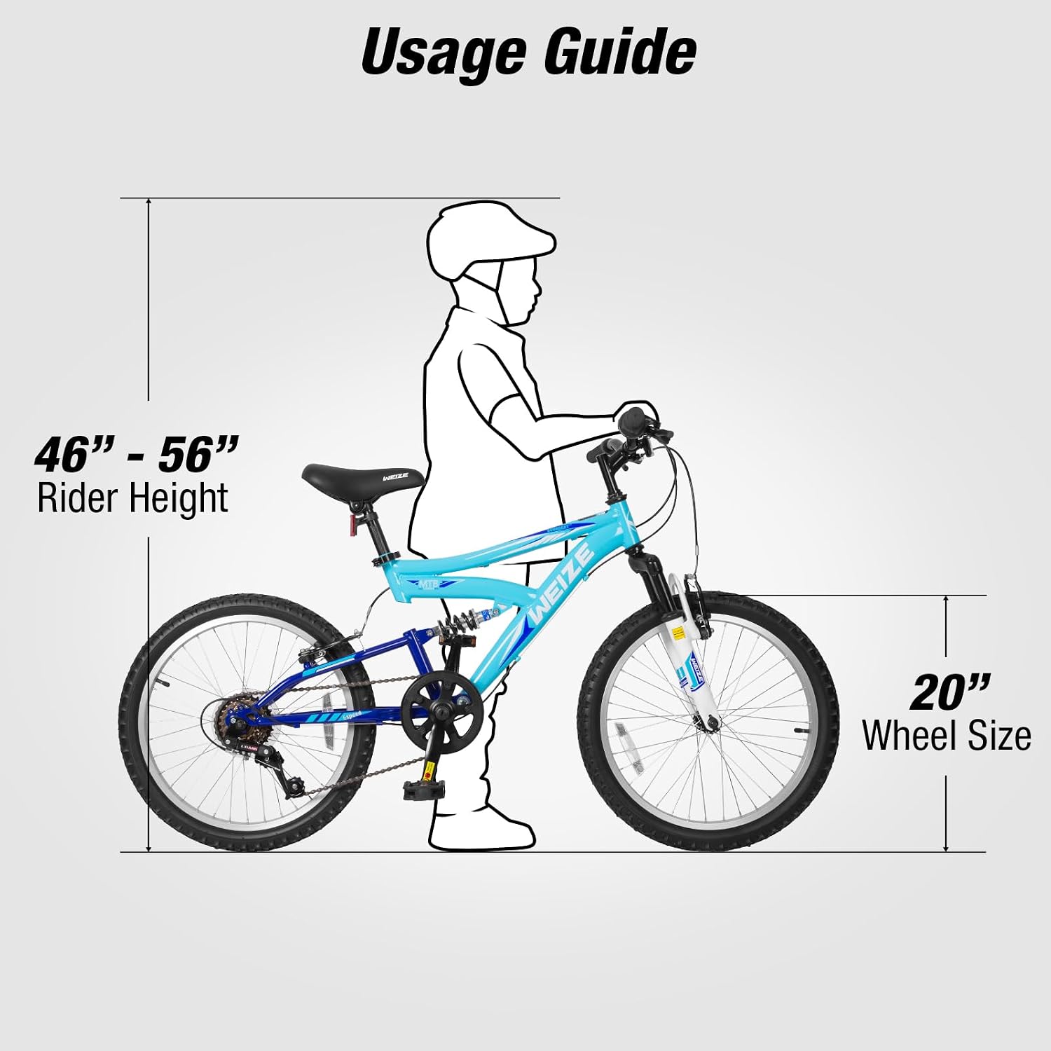 Detalle de WEIZE Kids Mountain Bike, 20- or 24-Inch, Steel Frame, Dual Suspension