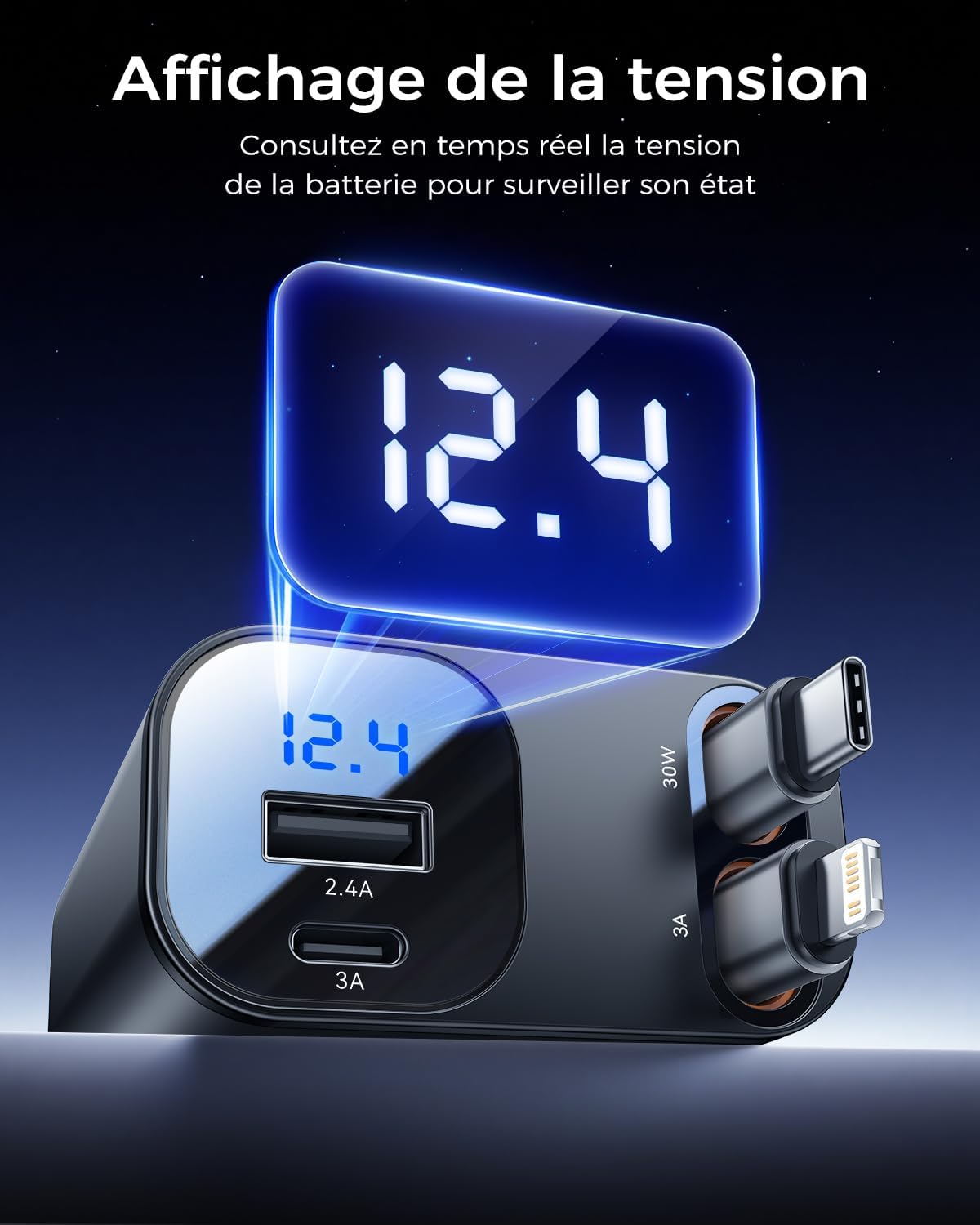Thumbnail 1 de Rocoren Chargeur 69 W rétractable pour voiture