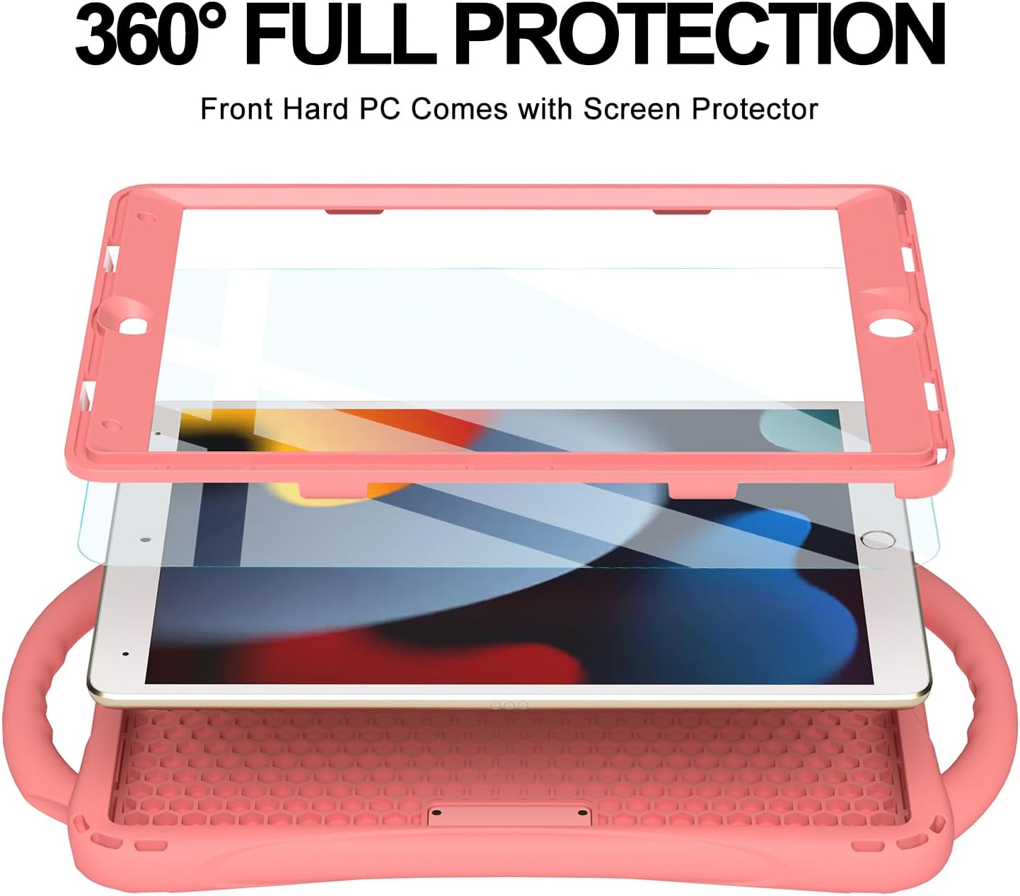 Detalle de TOPESCT Kids Case for 10.2" iPad (9th/8th/7th Gen) – Silicone, Built‑in Screen Protector, Shockproof Handle & Stand
