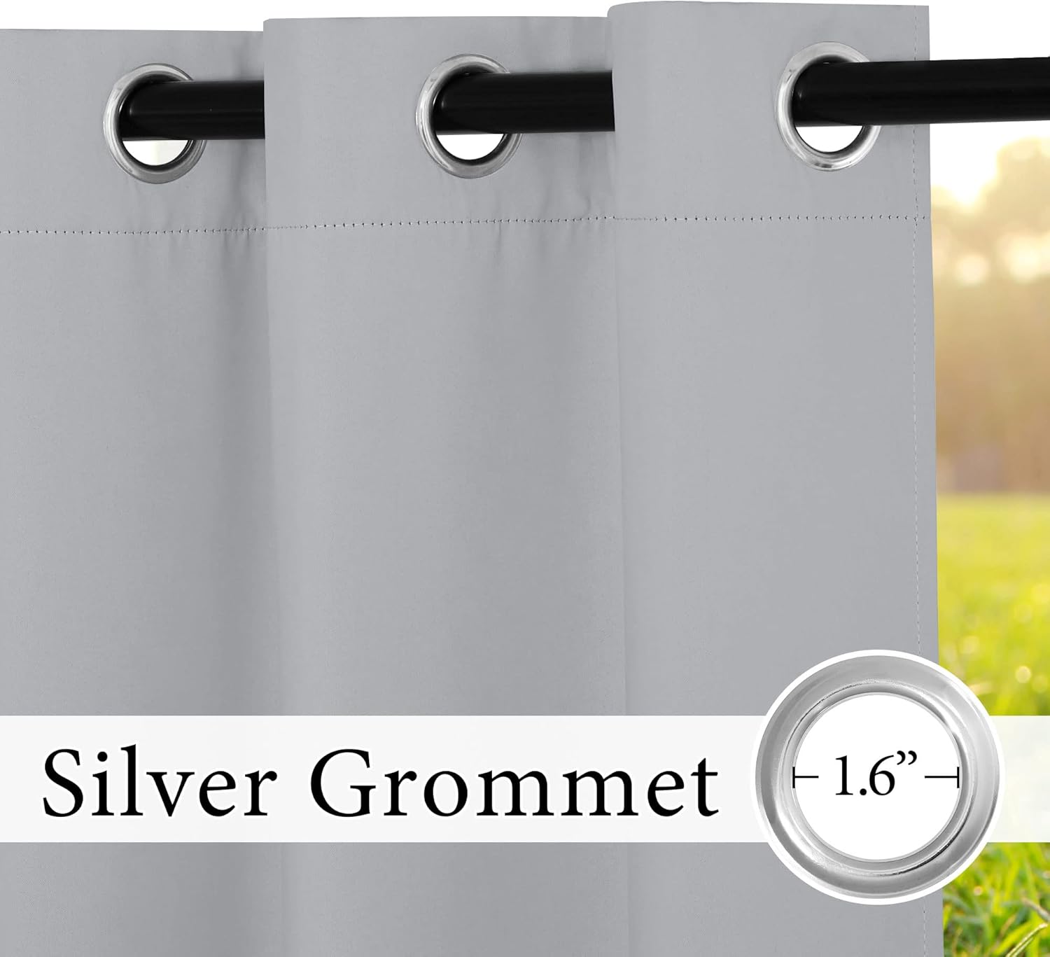 Detalle 2 de RYB HOME 2 Pieces Outdoor Patio Curtains – Water Repellant, Thermal, 52" W x 84" L, Silver Grey