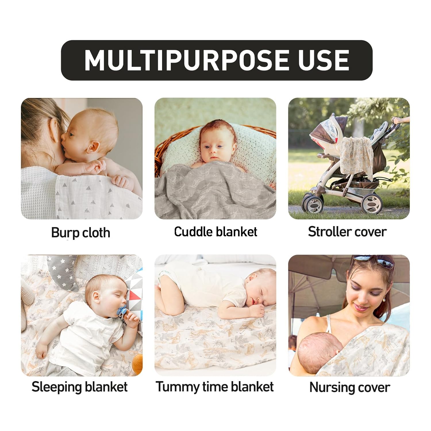 Thumbnail 4 de GLLQUEN Musselintücher für Babys (6er-Set) – 70 x 70 cm Spucktücher aus Bambus-Viskose & Baumwolle