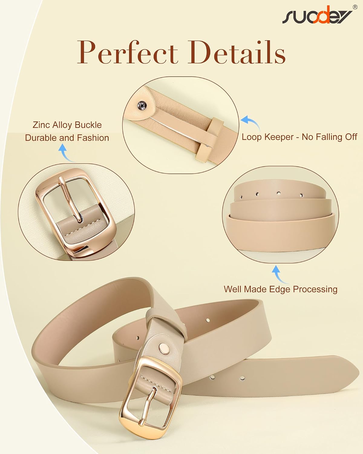 Detalle de SUOSDEY Women's Faux Leather Belt, 1.3-Inch Width, Trim-to-Fit Design
