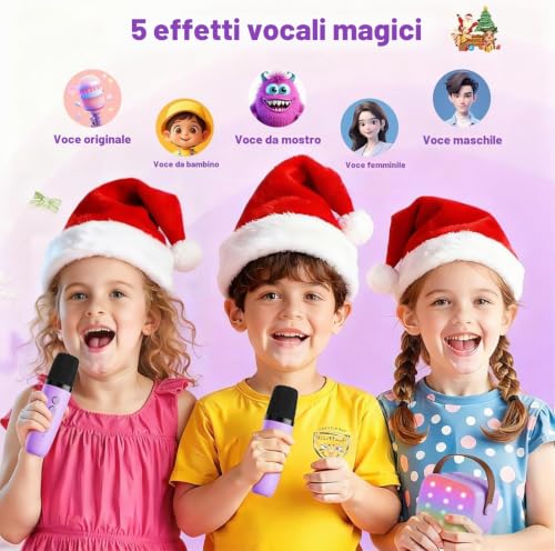 Detalle de Voijump Mini macchina karaoke con 2 microfoni senza fili – portatile, Bluetooth 5.4 e luci integrate