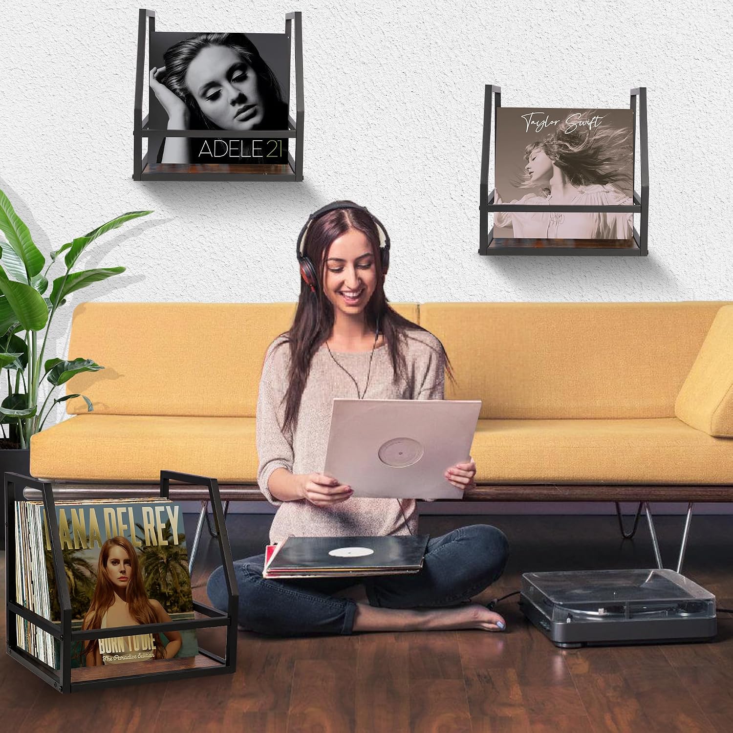 Thumbnail 6 de HFHOME 2 In 1 Vinyl Record Storage Crate – Wall Mount or Desktop Metal Album Organizer