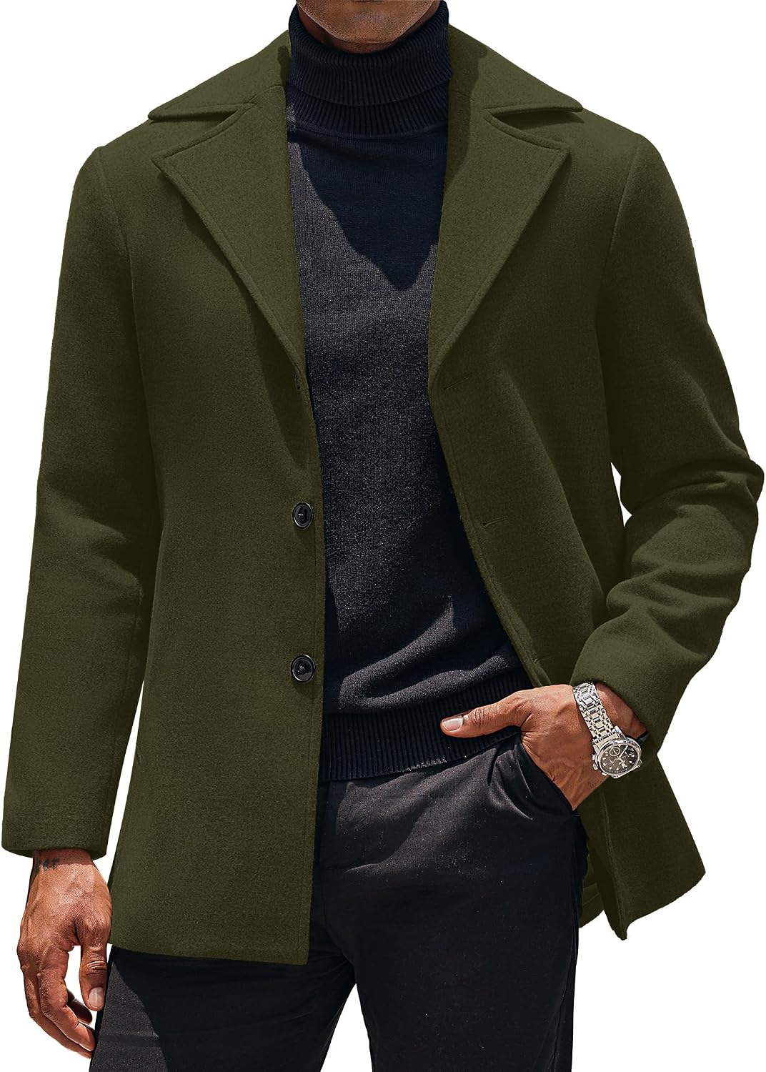 Thumbnail 4 de COOFANDY Mens Trench Coat Notched Collar Overcoat