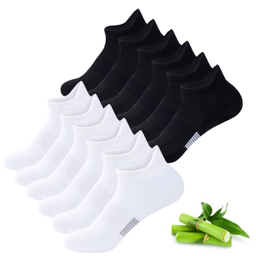 Detalle de inaWarm Bambus Sneaker Socken Damen – 6 Paar, atmungsaktiv, schwarz & weiß, Größe S