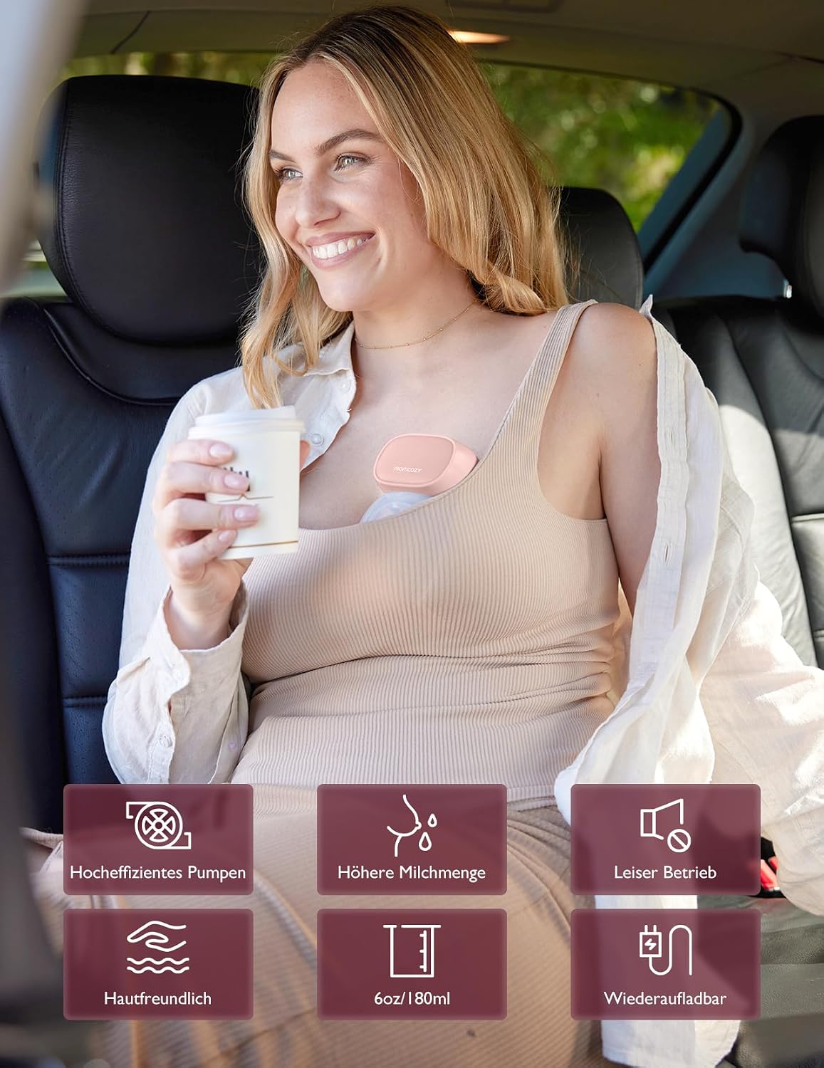 Detalle 2 de momcozy S9 Pro Milchpumpe elektrisch tragbar (rosa) – 2 Modi, 9 Stufen, LED-Anzeige, 2er Pack