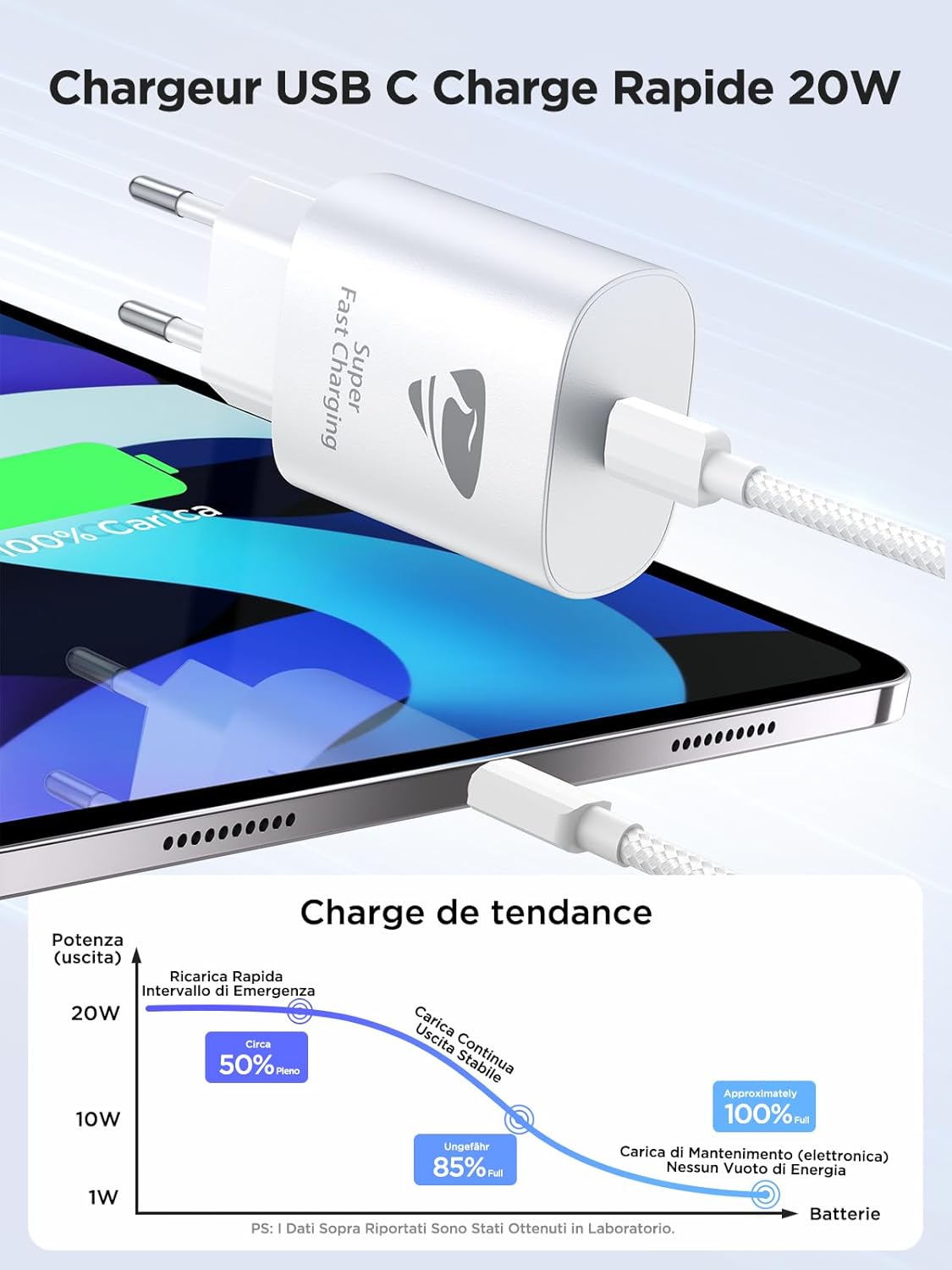 Detalle 2 de Caricatore USB-C 20W con cavo Lightning da 2 m – Yosou, ricarica rapida per iPhone e dispositivi