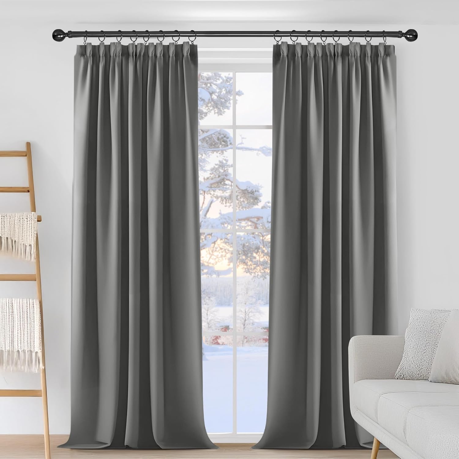 Thumbnail 1 de Deconovo Thermal Blackout Pencil Pleat Curtains (2 Panels) – Thermal insulated light grey, 55 x 82 inch