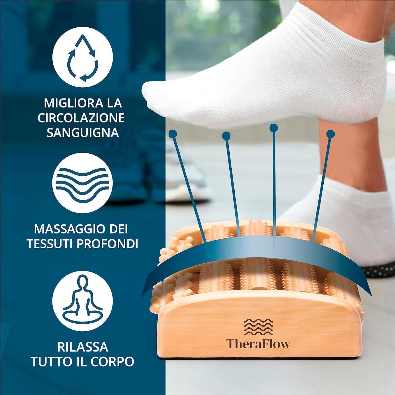 Detalle de TheraFlow Massaggiatore Plantare Shiatsu con rulli per fascite plantare e guida di riflessologia