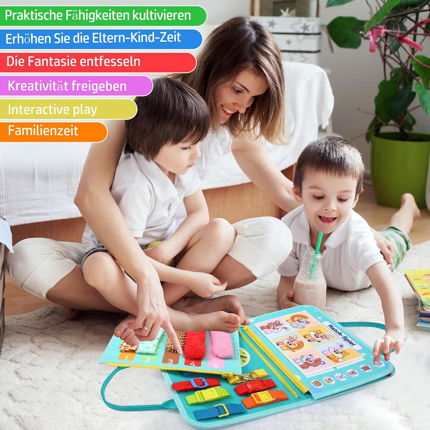 Detalle de khlerox Busy Board Montessori-Spielzeug (Filz) – sensorisches Lernaktivitätsbrett für Kleinkinder, grün