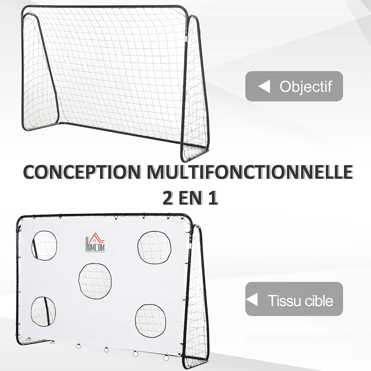 Detalle 1 de HOMCOM 2-in-1 voetbaldoel, 240 x 88 x 174 cm, met 5 schietopeningen
