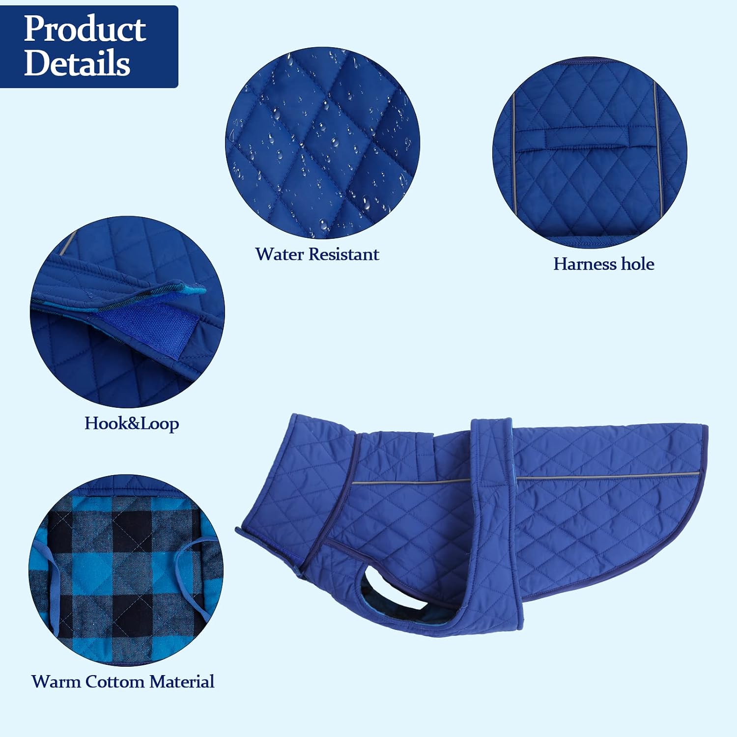 Detalle de Morezi Dachshund Coat: Navy Water-Resistant Fleece Jacket with Reflective Stripe (Size L) for Miniature Sausage Dogs