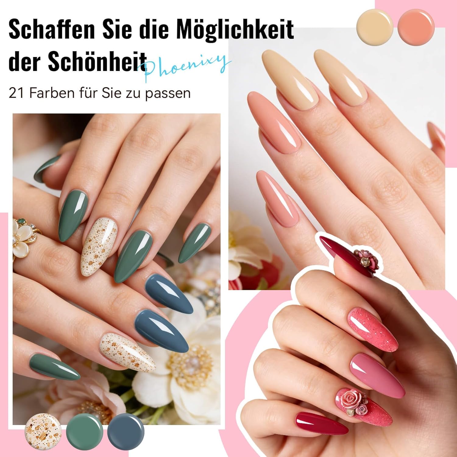 Thumbnail 2 de Phoenixy UV Nagellack-Set (24-teilig) mit 21 Farben, Base & glänzend/matt Decklack