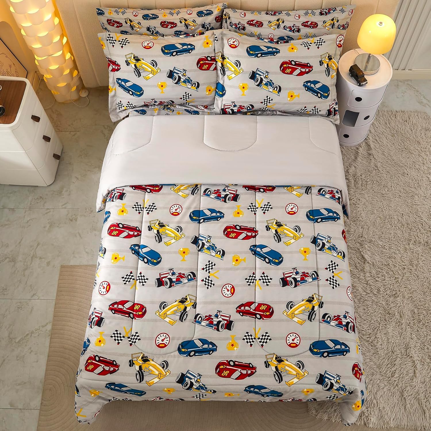Thumbnail 2 de Mooreeke Full-Size Racing Car Comforter Set, 8-Piece Microfiber Bedding