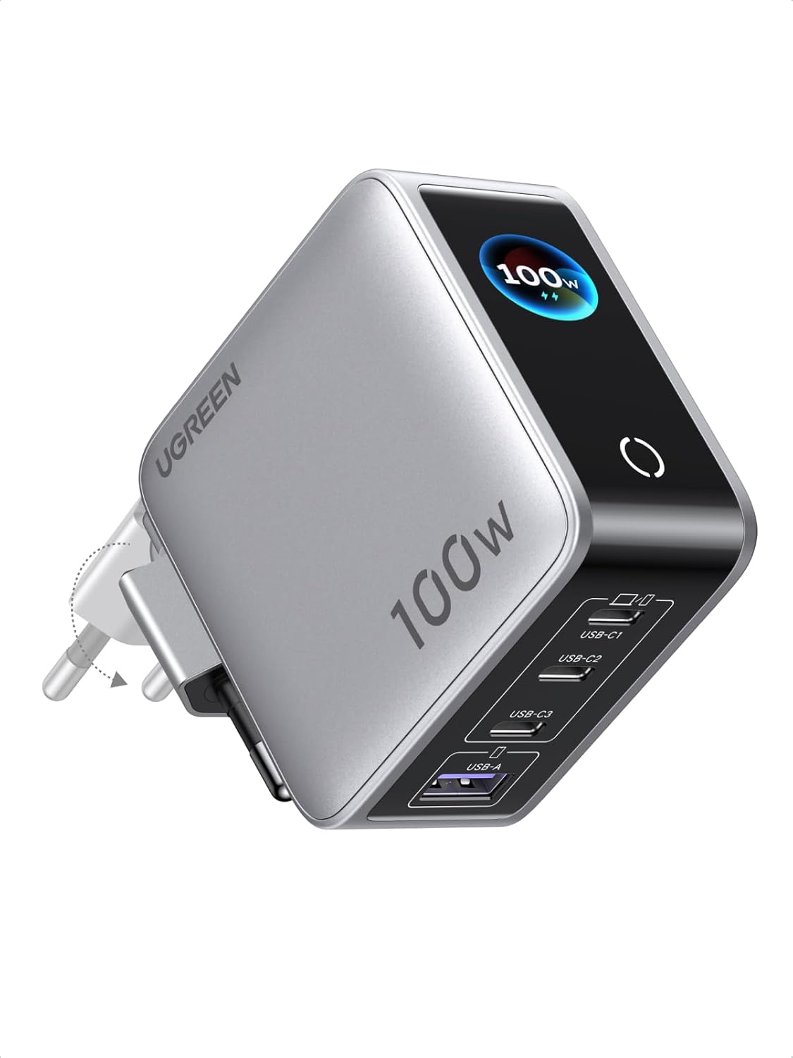 Detalle de UGREEN Nexode Pro 100W USB-C Ladegerät – 4-in-1 GaN Netzteil mit Smart Display