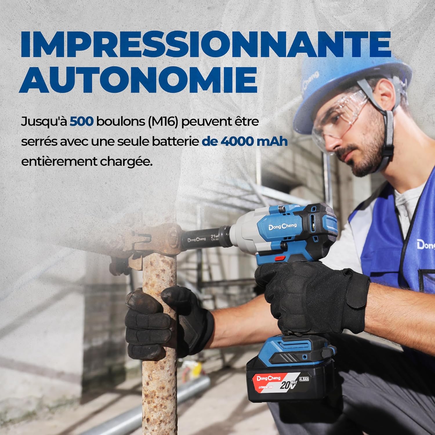 Detalle de Dong Cheng 20V sans balais - clé à choc sans fil 698 Nm, 2200 tr/min, coffret avec 2 batteries et chargeur