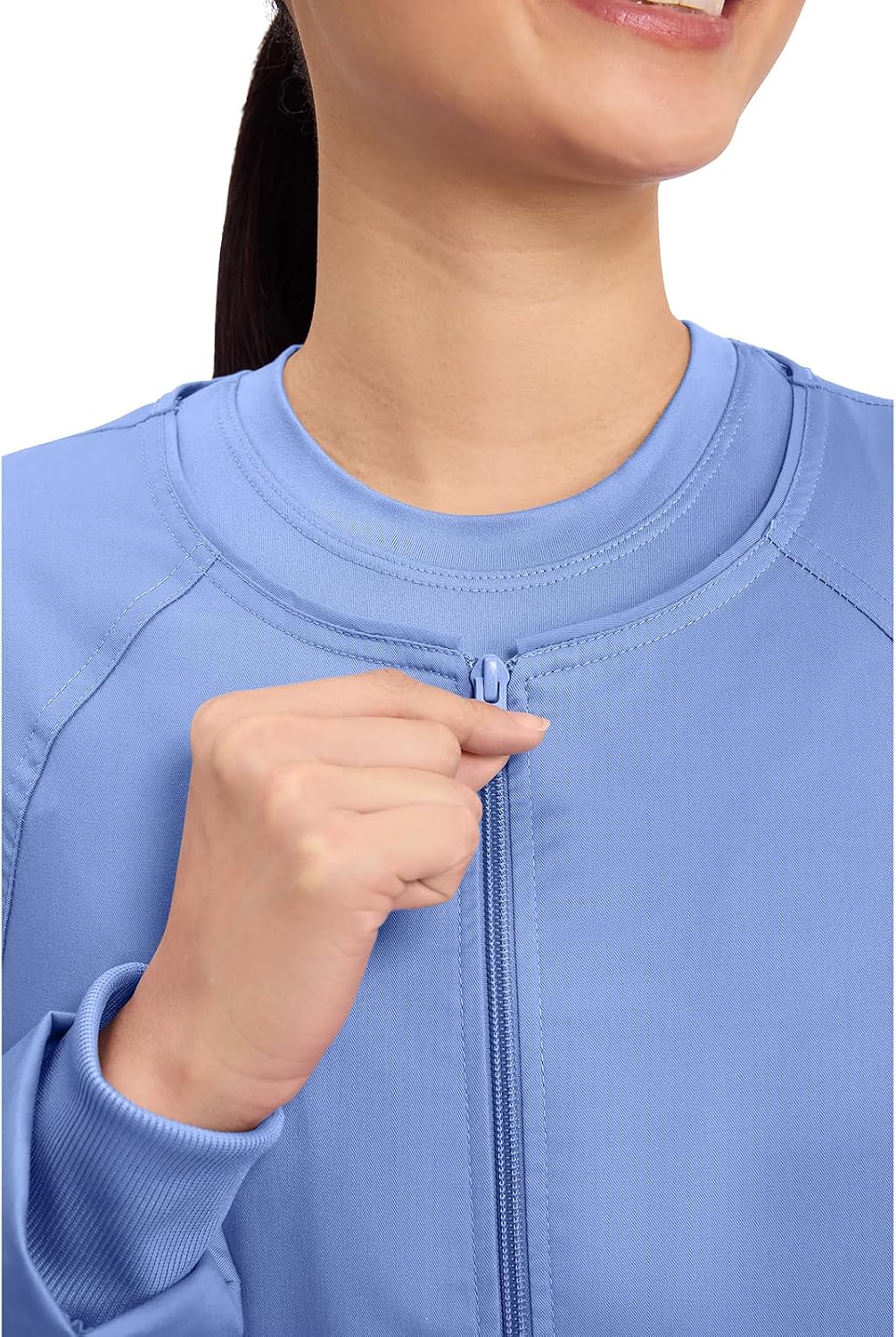 Detalle de Cherokee 4315 Women's Zip-Front Scrub Jacket, 3 Pockets, Two-Way Stretch Brushed Twill
