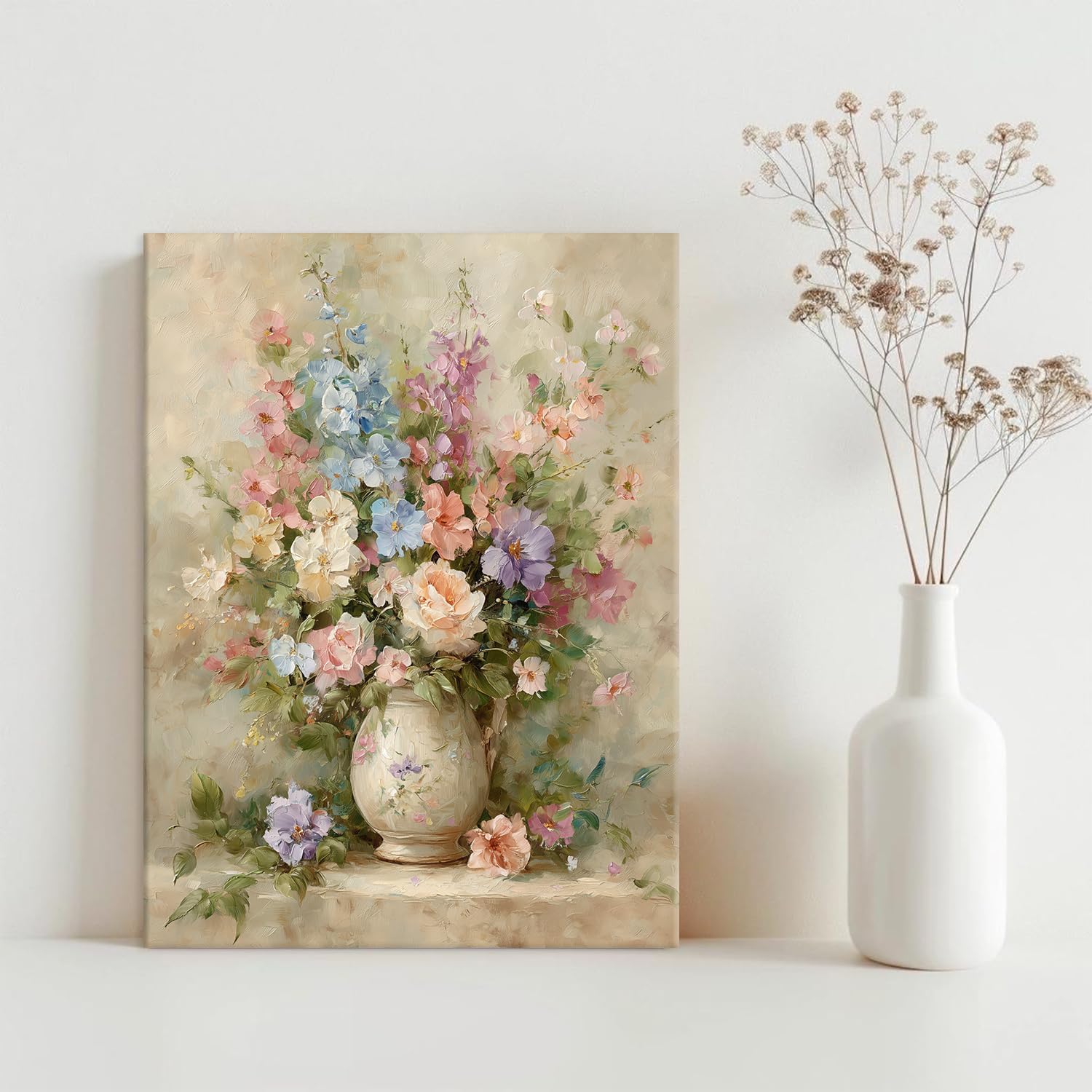 Detalle 2 de Botanical vintage floral wall art canvas print (12 x 16 inch, 1 panel) – vase bouquet still life decor