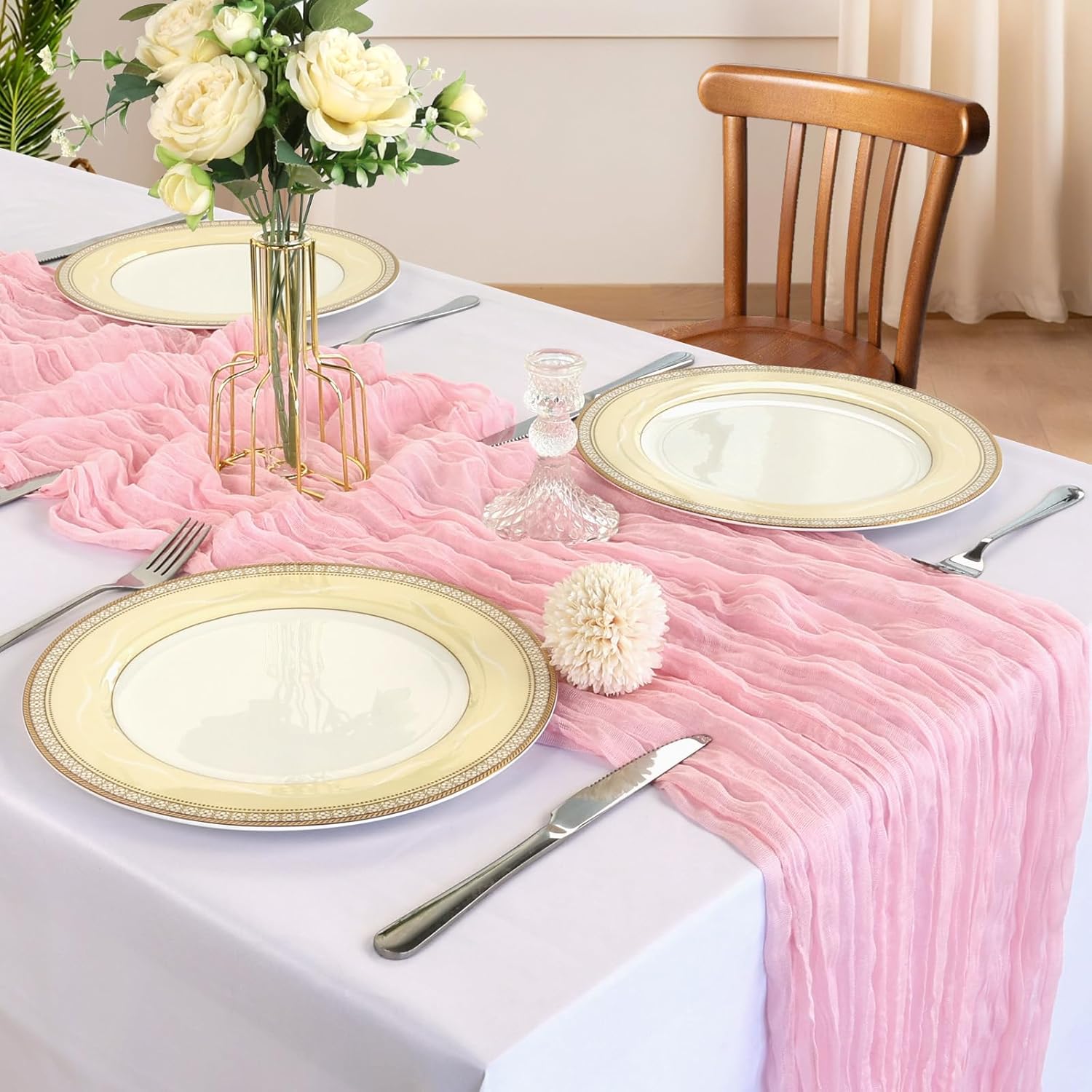 Detalle de 6-Pack 10FT Pink Cheesecloth Table Runner (23 x 120 inches) for Spring Events, Weddings, and Parties