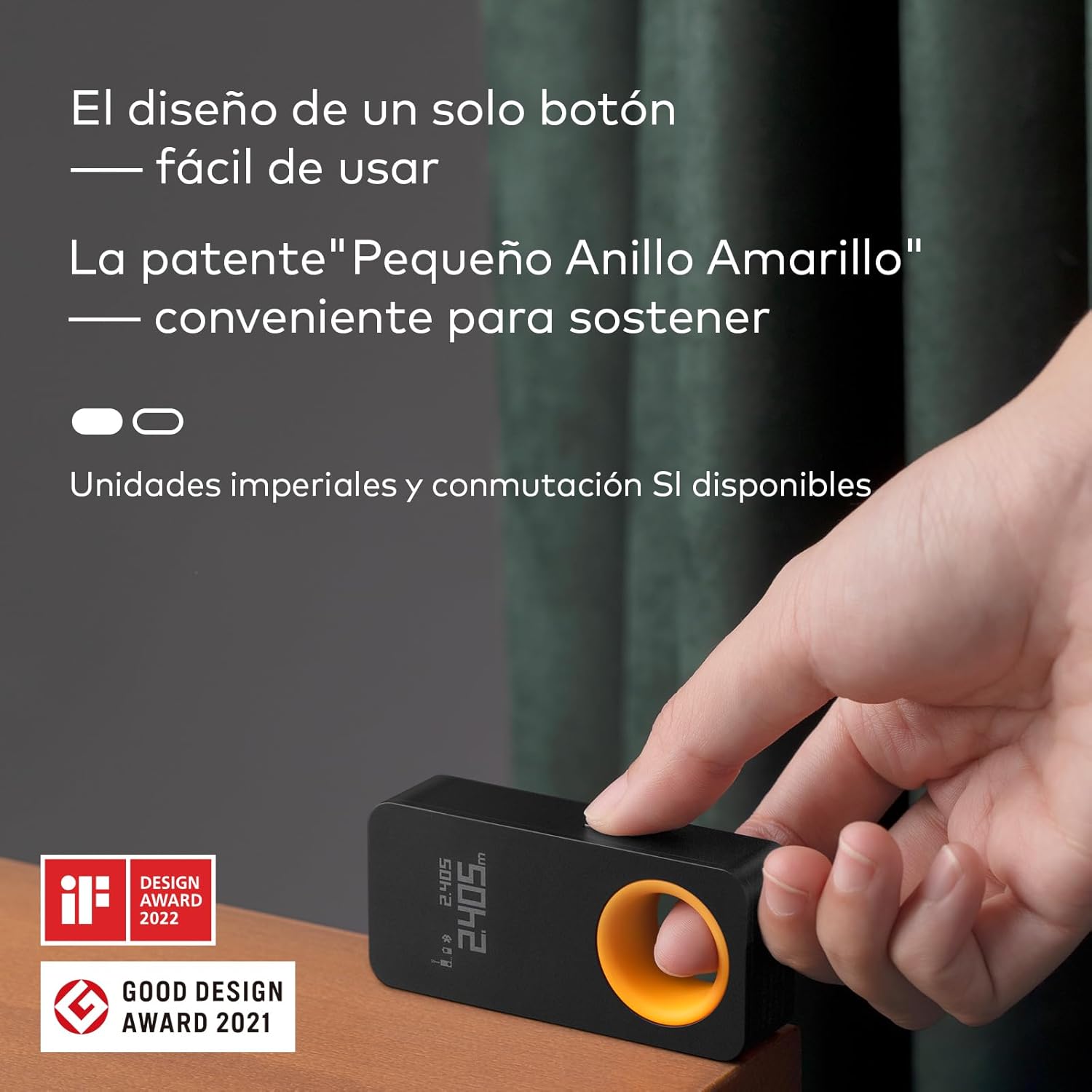 Detalle 2 de HOTO Telémetro Láser con Bluetooth y pantalla OLED (0.05–30 m, ±2 mm) con carga Type-C