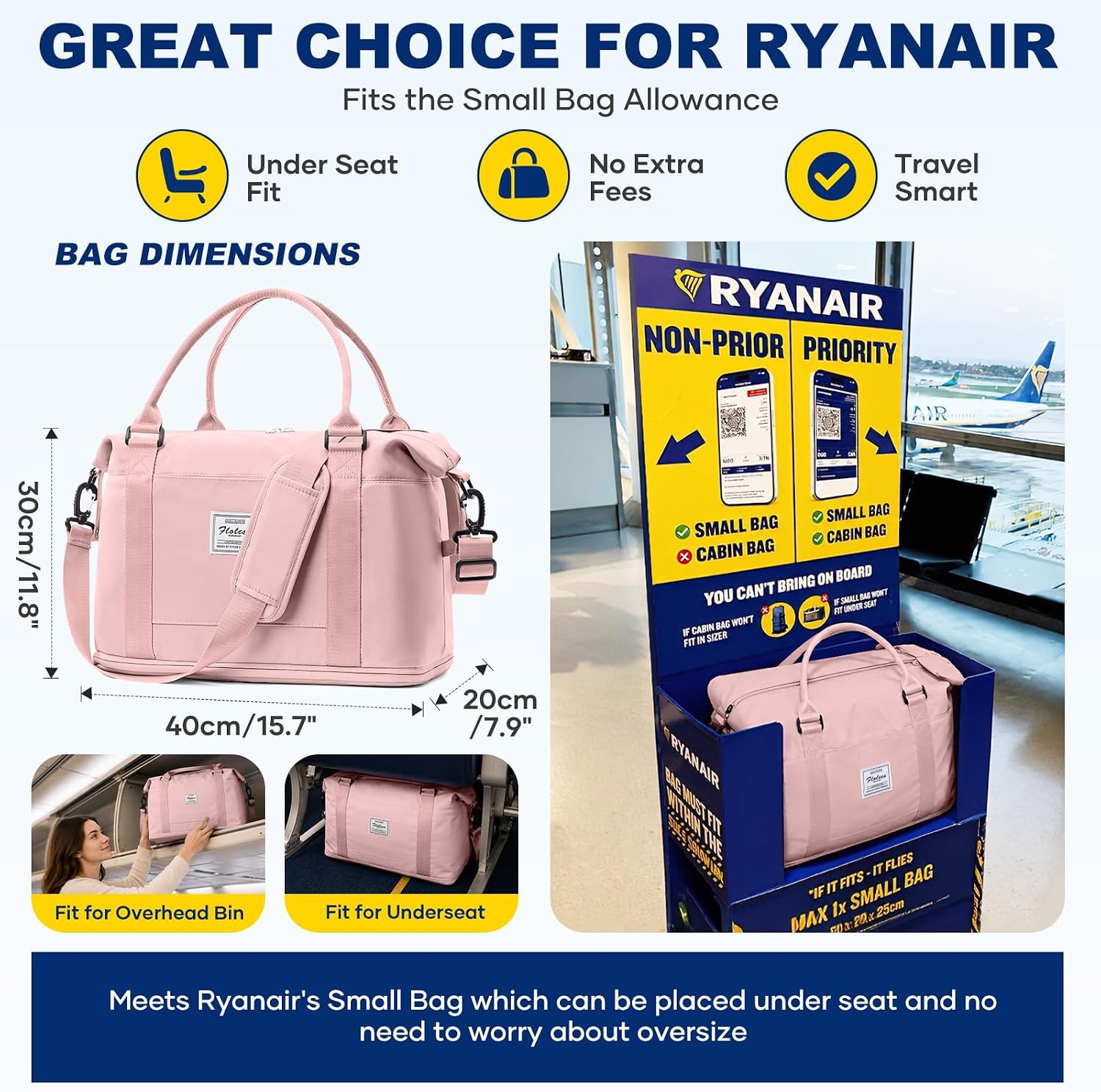Thumbnail 2 de SEAFEW Borsone da Viaggio 40x30x20 cm: bagaglio a mano Ryanair con scomparto scarpe e zip impermeabile