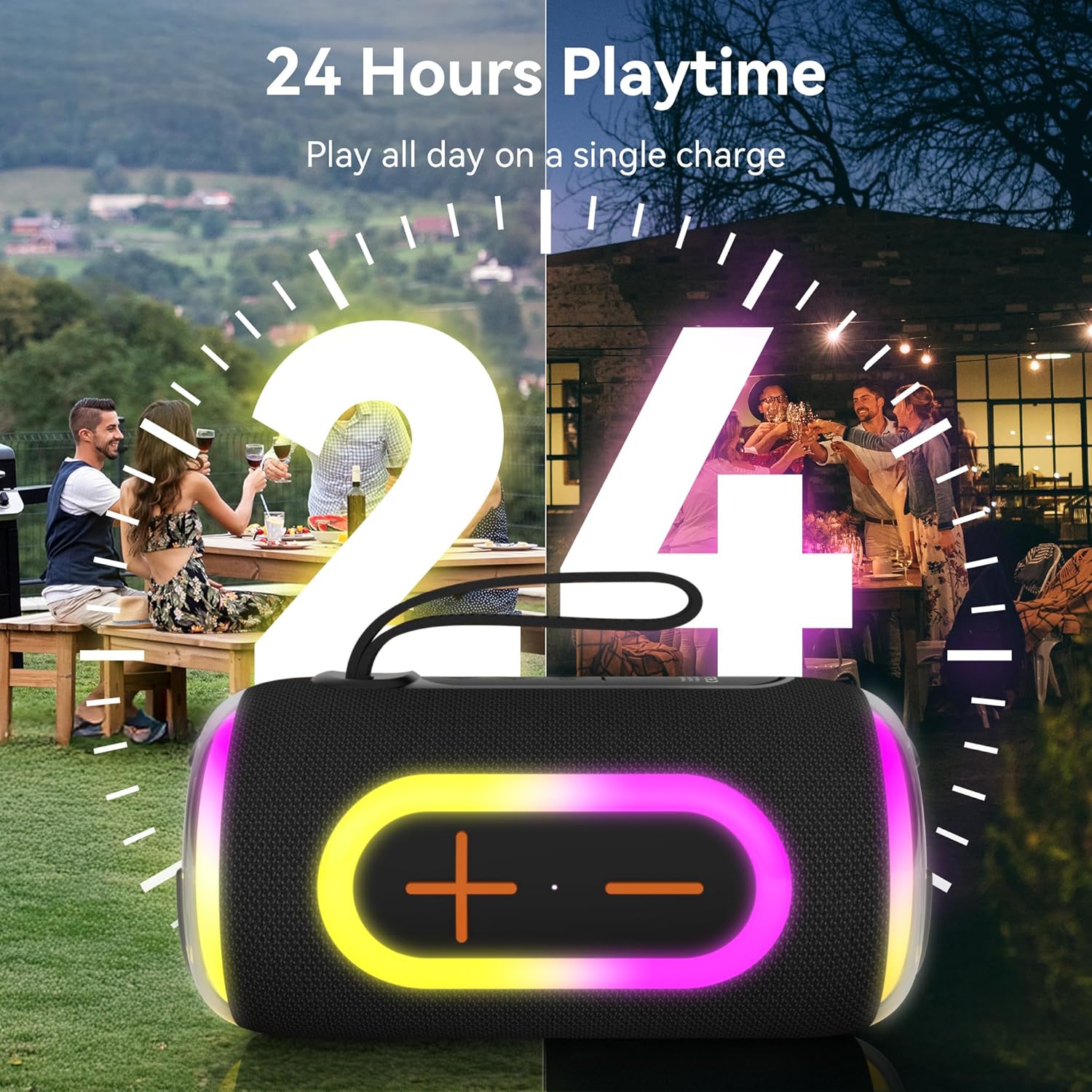 Thumbnail 4 de Oraolo 24W Bluetooth Speaker Portable with RGB Lights and TWS Pairing (Black)