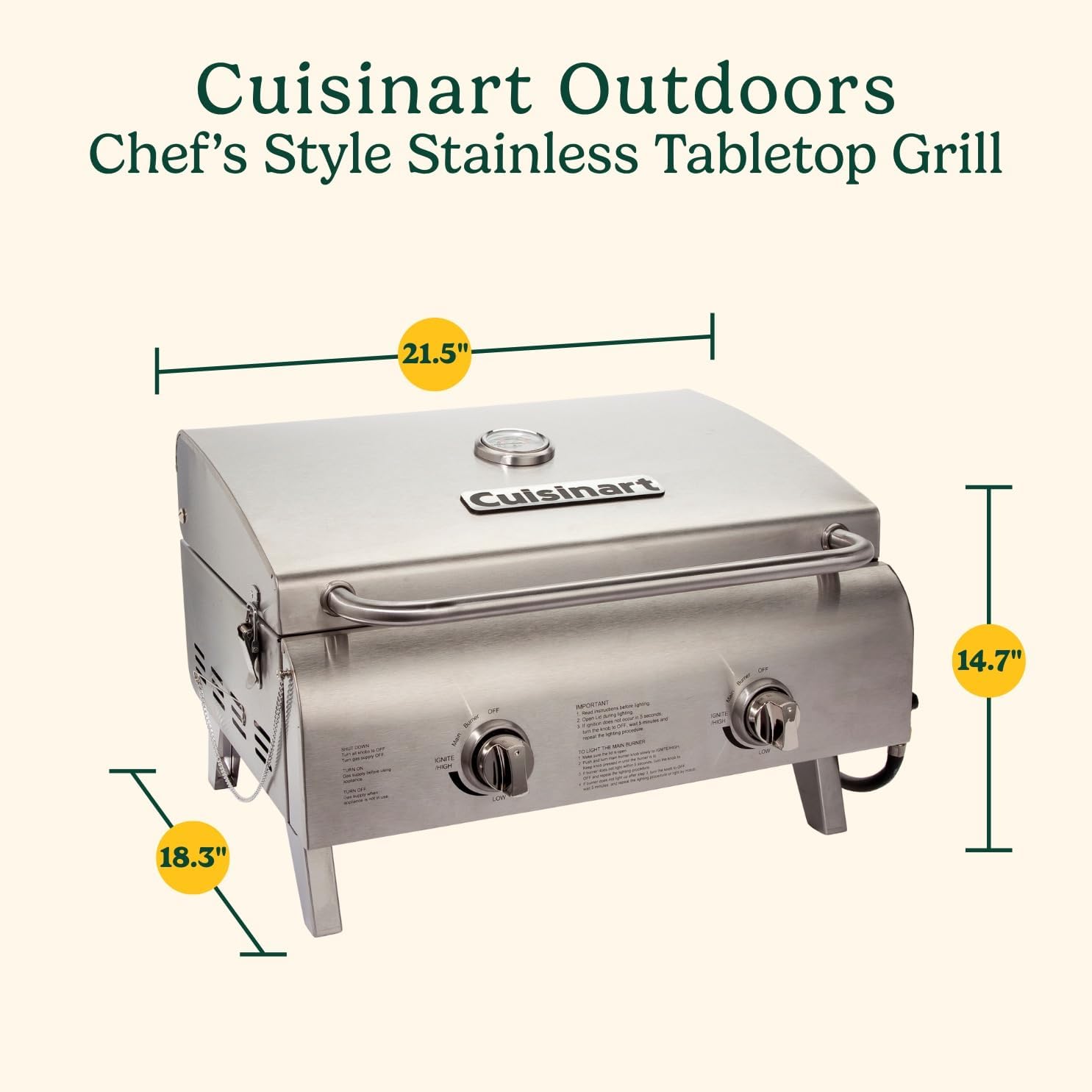 Thumbnail 1 de Cuisinart Chef's Style CGG-306 Tabletop Portable Propane Grill (20,000 BTU, 2-Burner)