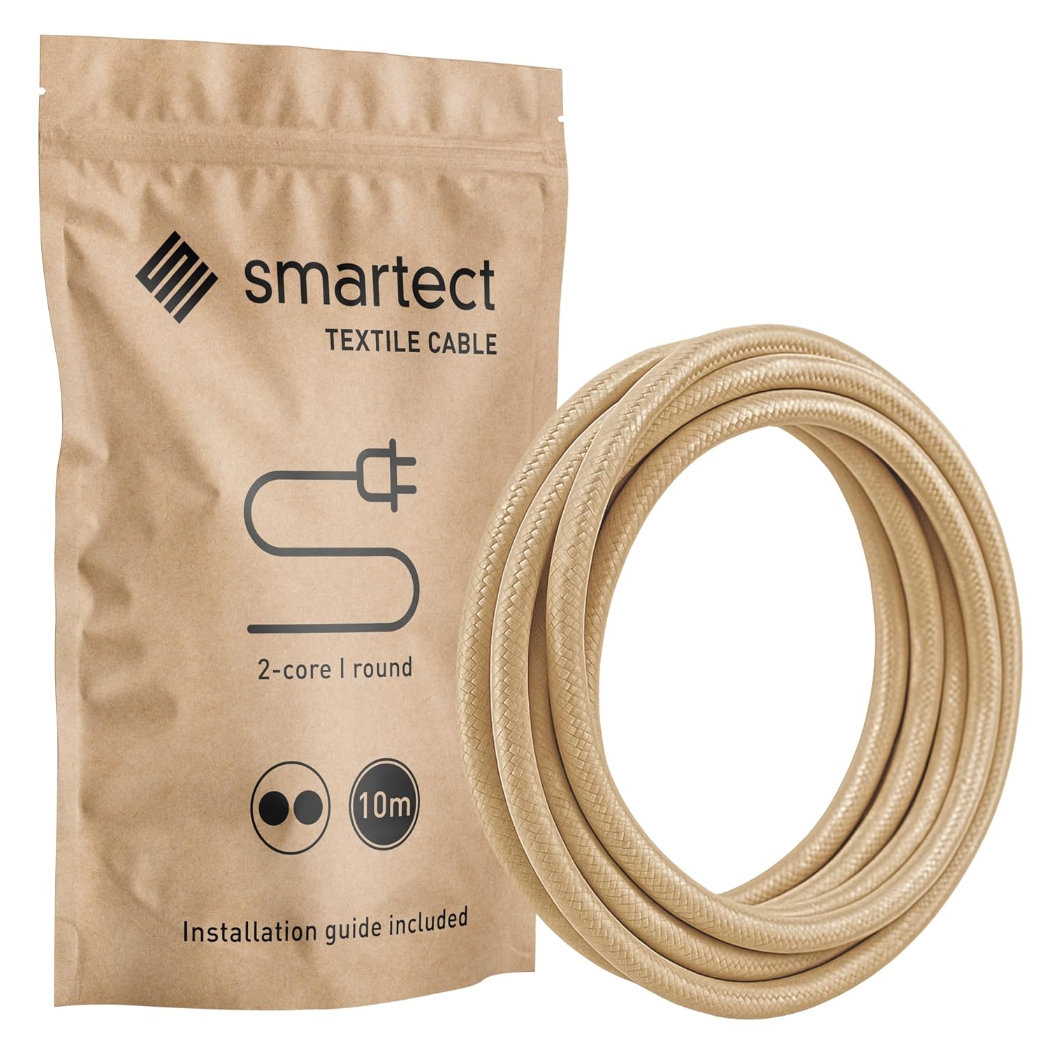 Detalle de smartect Cavo elettrico tessile vintage marrone chiaro, bipolare (2 x 0.75mm²) da 10 metri
