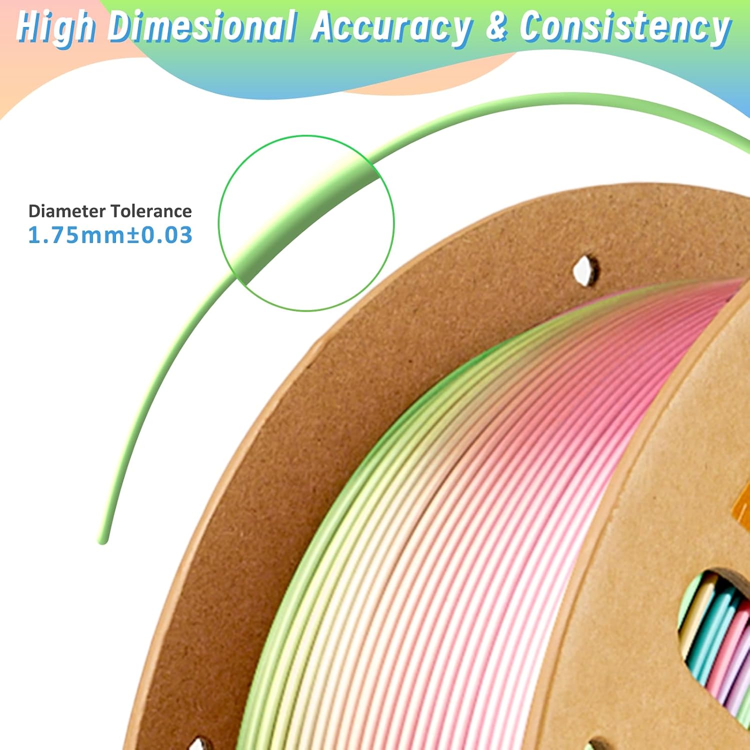 Thumbnail 4 de ERYONE EUMRP Silk Rainbow PLA Filament, 1.75 mm, 1 kg, Metallic Multicolor