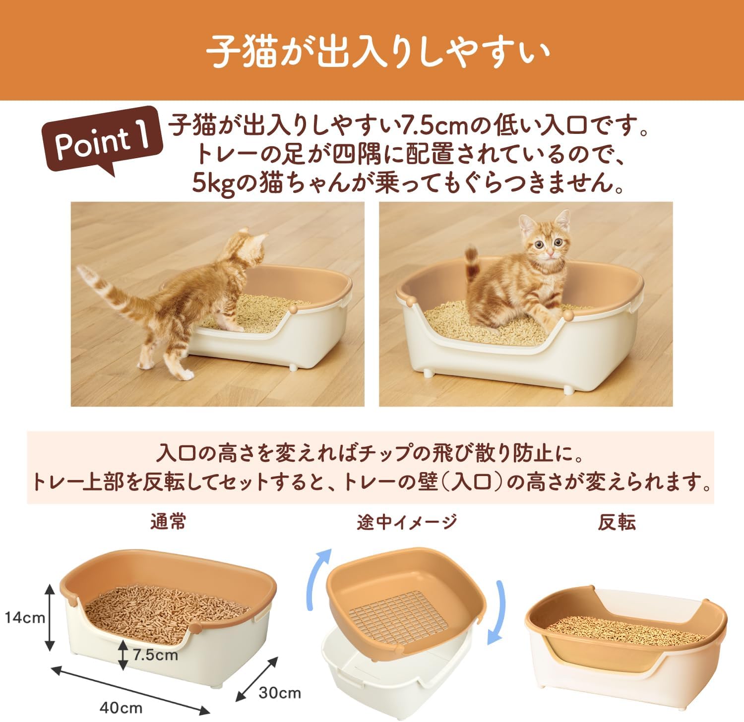 Detalle de ニャンとも清潔トイレ すいすいコンパクト 猫用システムトイレ アイボリー&ペールオレンジ