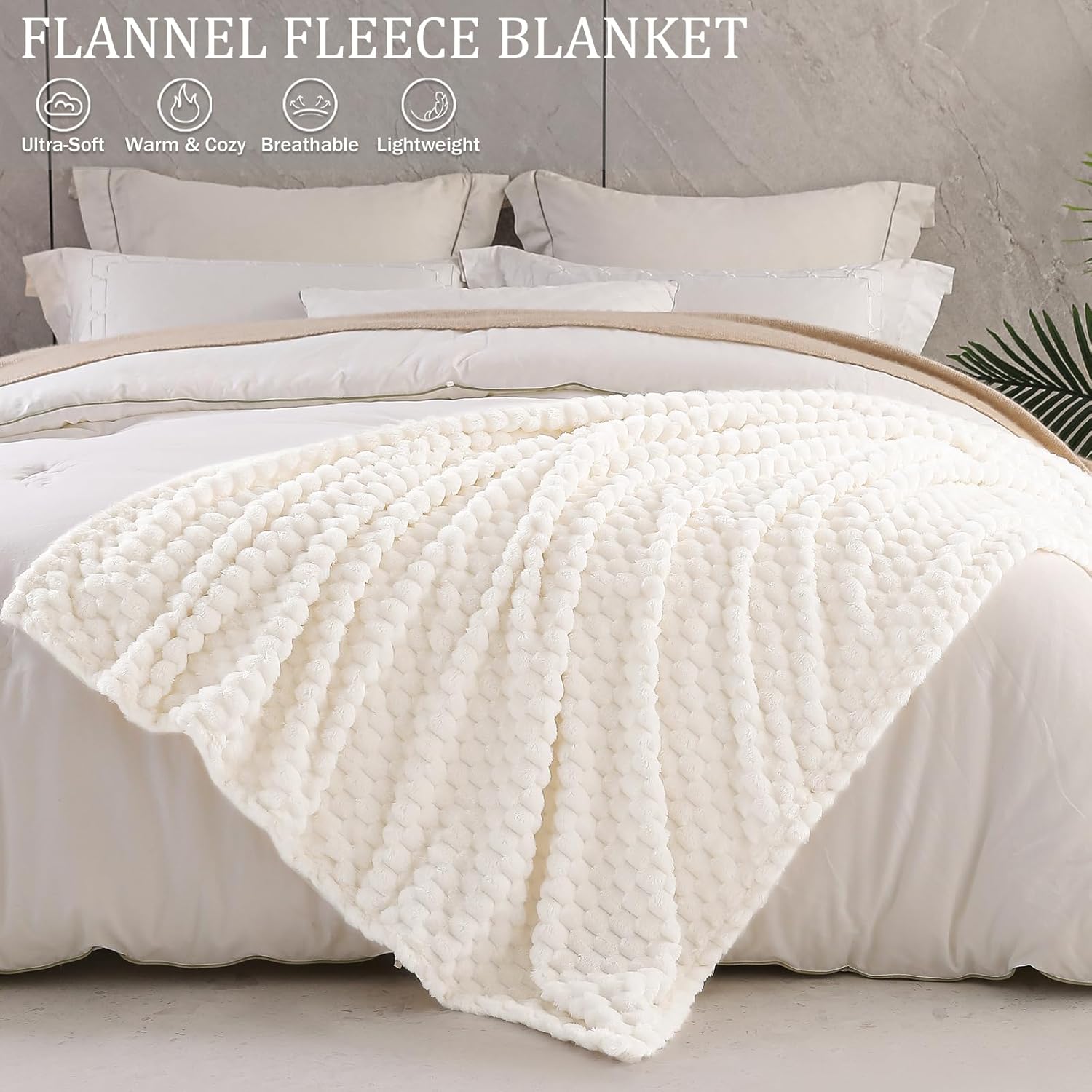 Thumbnail 1 de Exclusivo Mezcla fleece throw blanket for couch (extra large, fuzzy ivory, 50x70 inches)