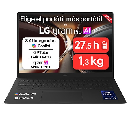 Detalle de LG gram Pro 17Z90UB: portátil 17” ligero con pantalla táctil y rendimiento para productividad
