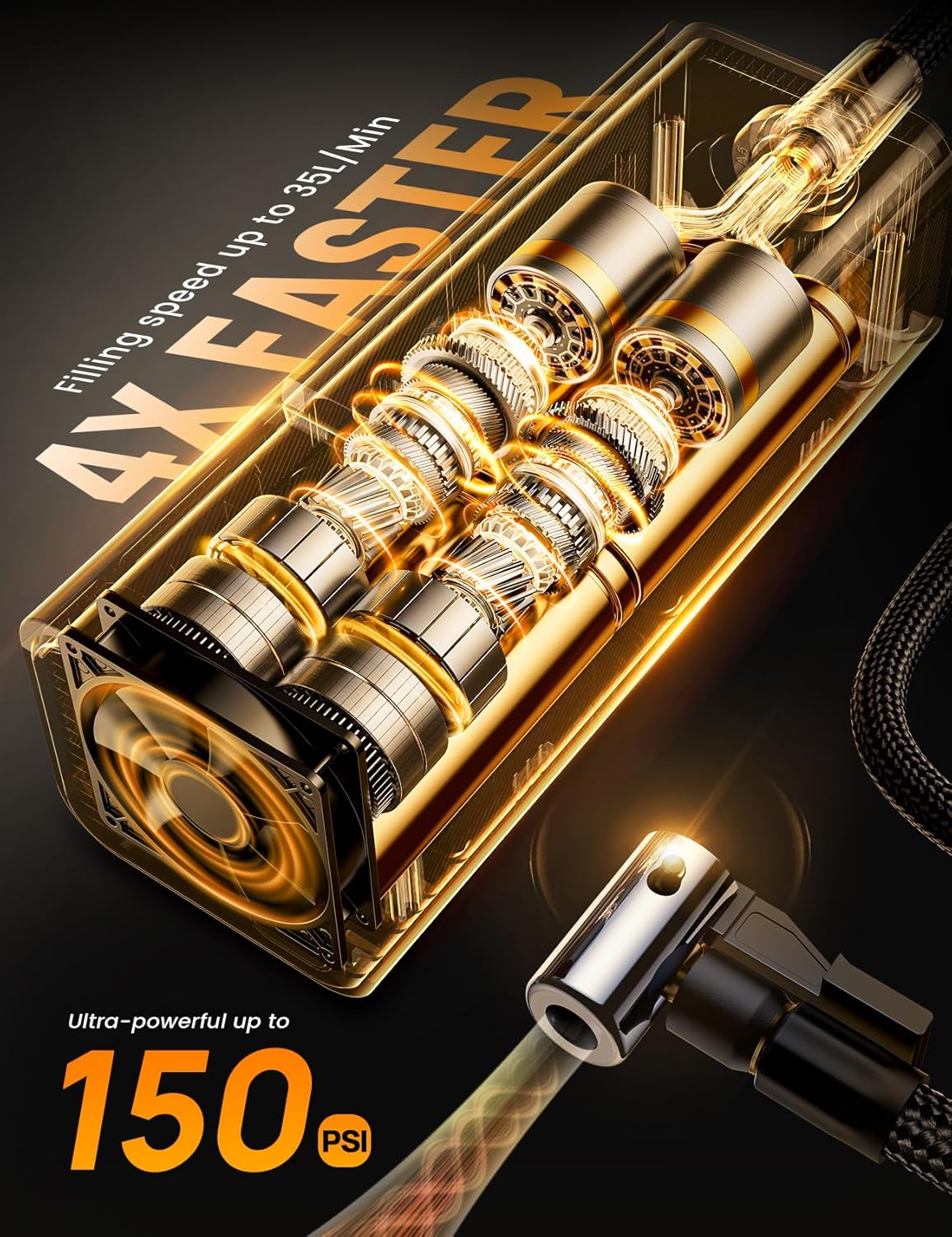 Detalle de Lamicall Portable Car Tire Inflator (150 PSI) Cordless Air Compressor with Pressure Gauge & LED