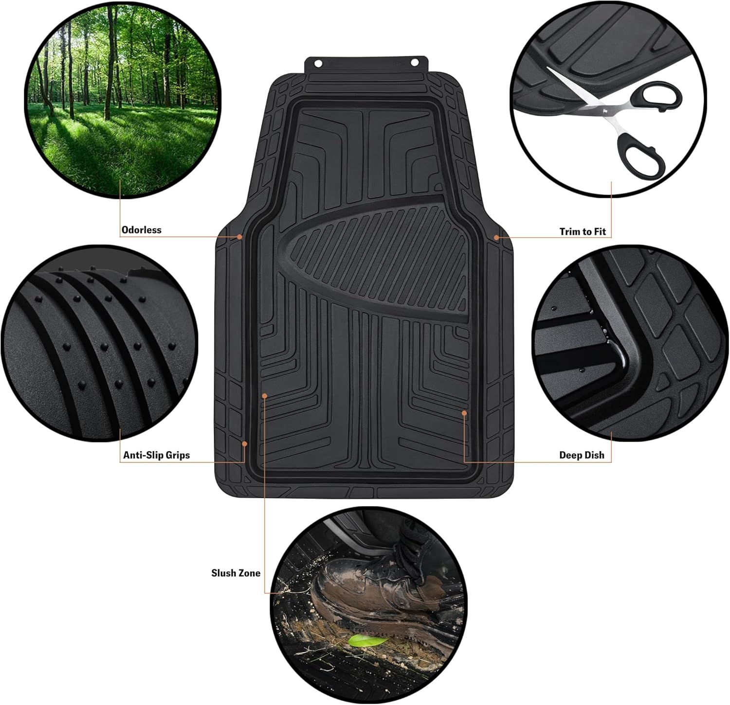 Thumbnail 6 de Amazon Basics 2 unità tappetini in gomma per auto, SUV e camion, colore nero – tutte le stagioni