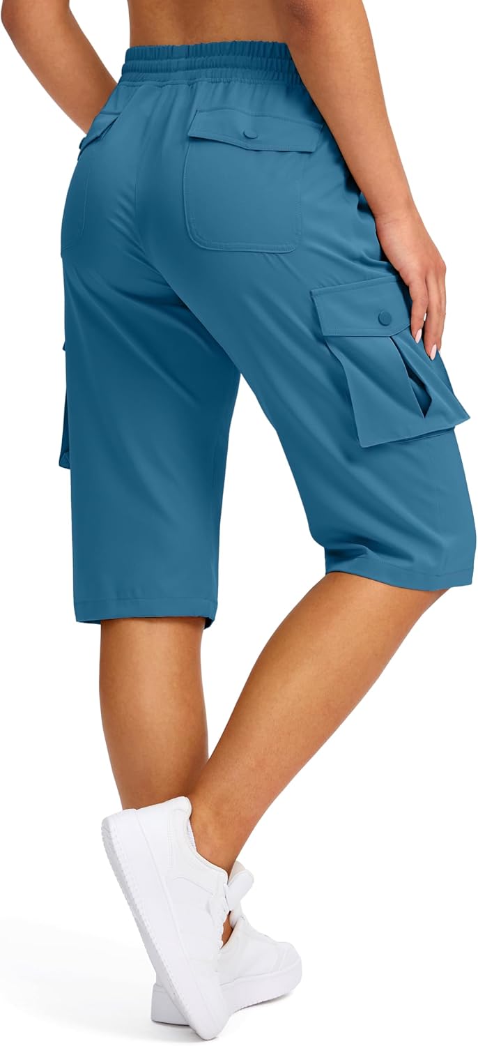 Detalle de Viodia 15" Long Cargo Shorts for Women — Lightweight Knee-Length Hiking Bermuda