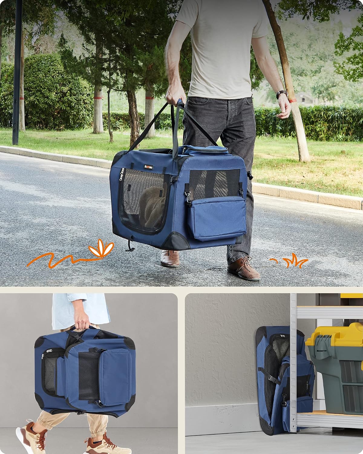 Detalle de Feandrea BAX Collection PDC60Z Soft-Sided Pet Carrier, Foldable Mesh, 60 x 42 x 42 cm