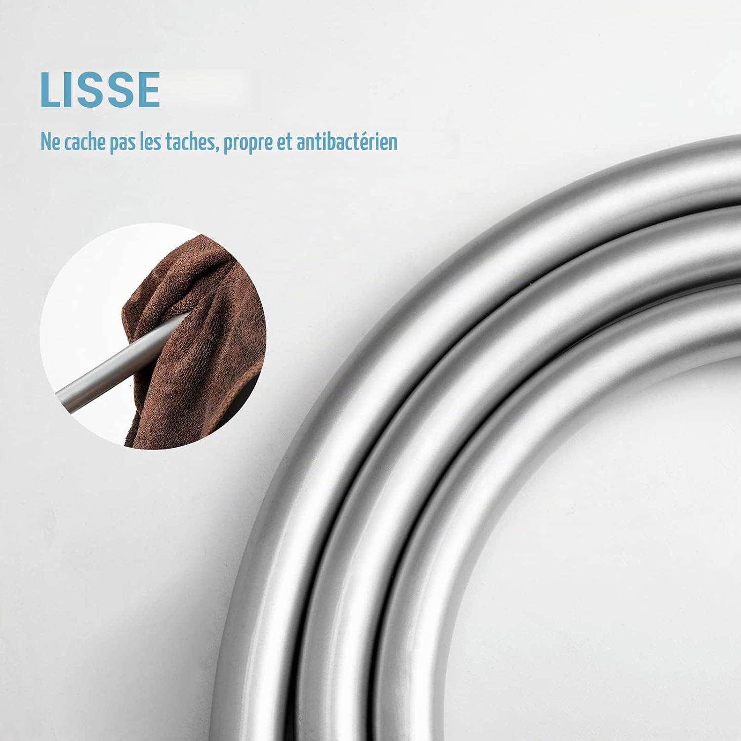 Detalle de OFFO Flexible de Douche 1.2m – Tuyau en PVC avec protection anti-torsion, argenté