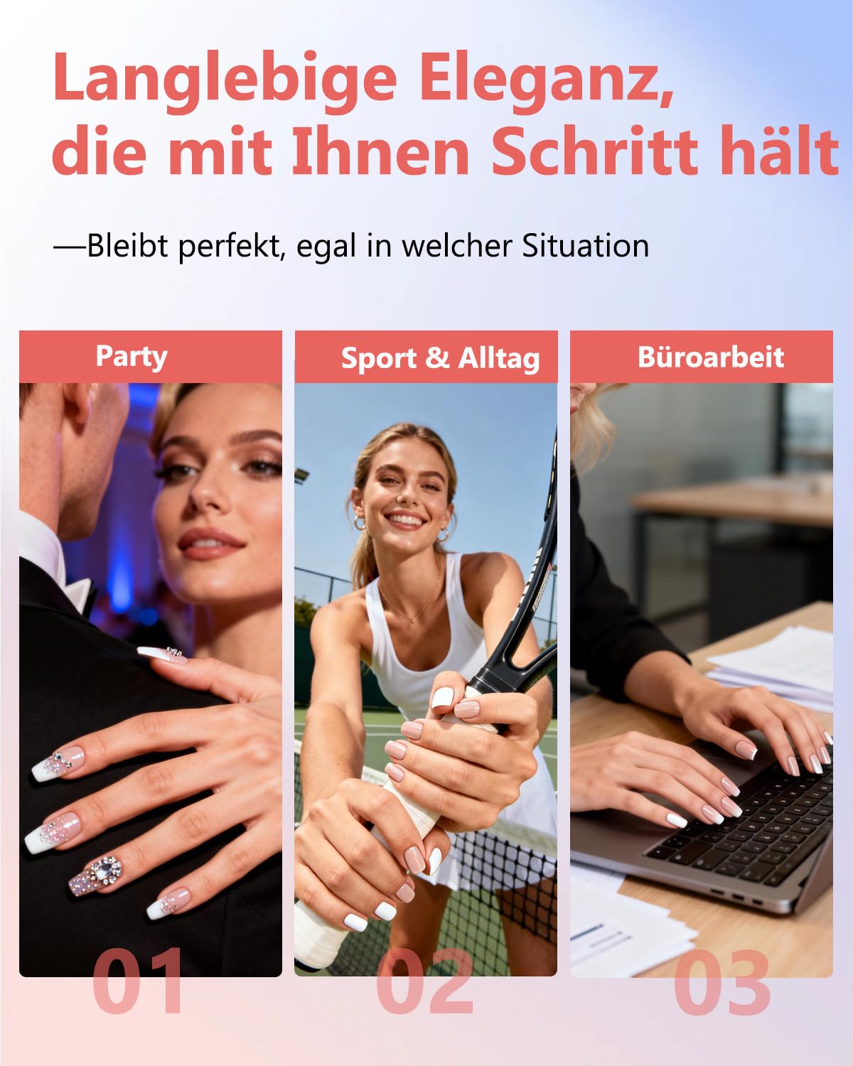 Detalle 2 de Aokitec Aufbaugel-Set für Gelnägel (No File & Self-Glättend) – UV-Gel in Nude und Weiß