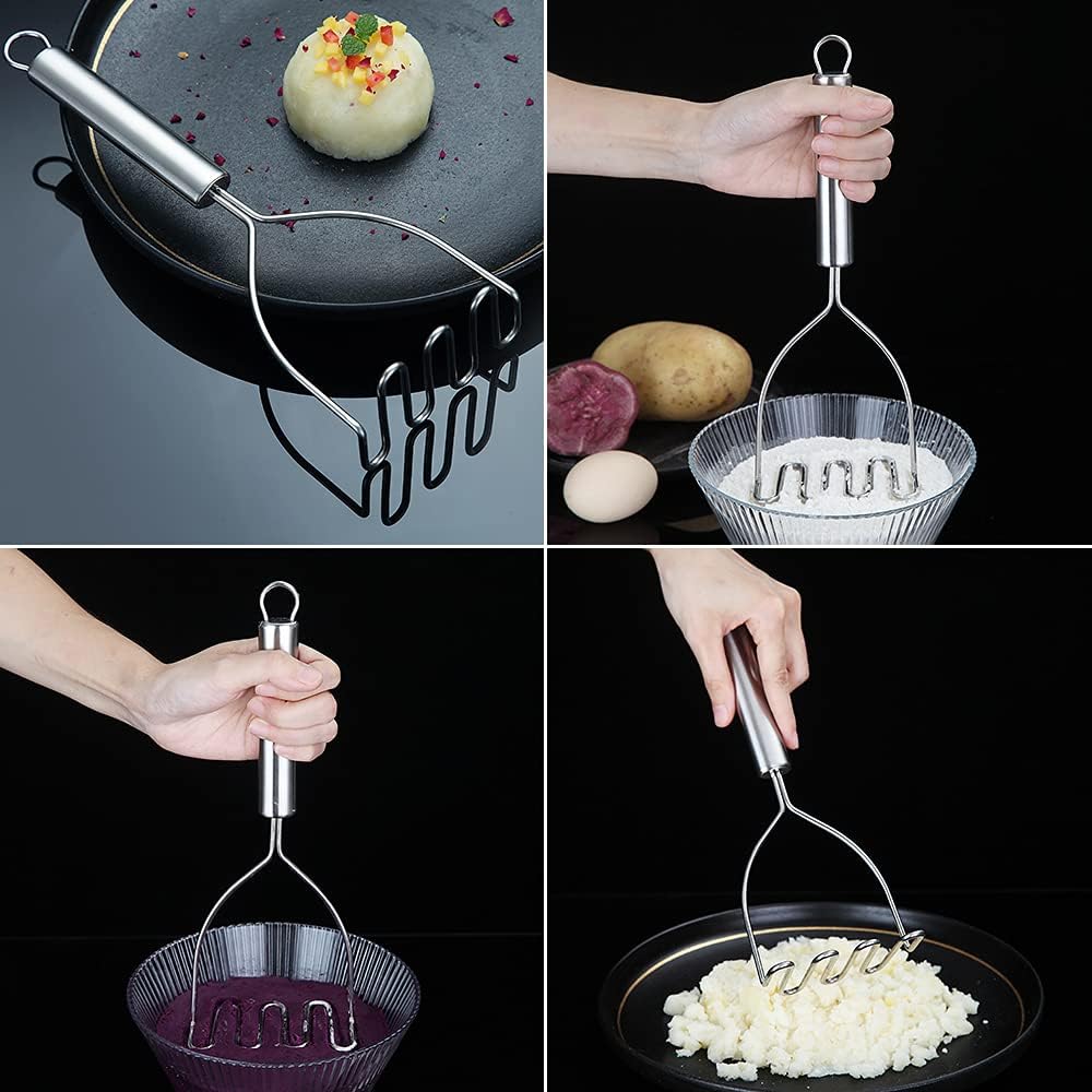 Detalle de HOMQUEN HQ PotatoMasher-S aardappelstamper van roestvrij staal, vaatwasserbestendig