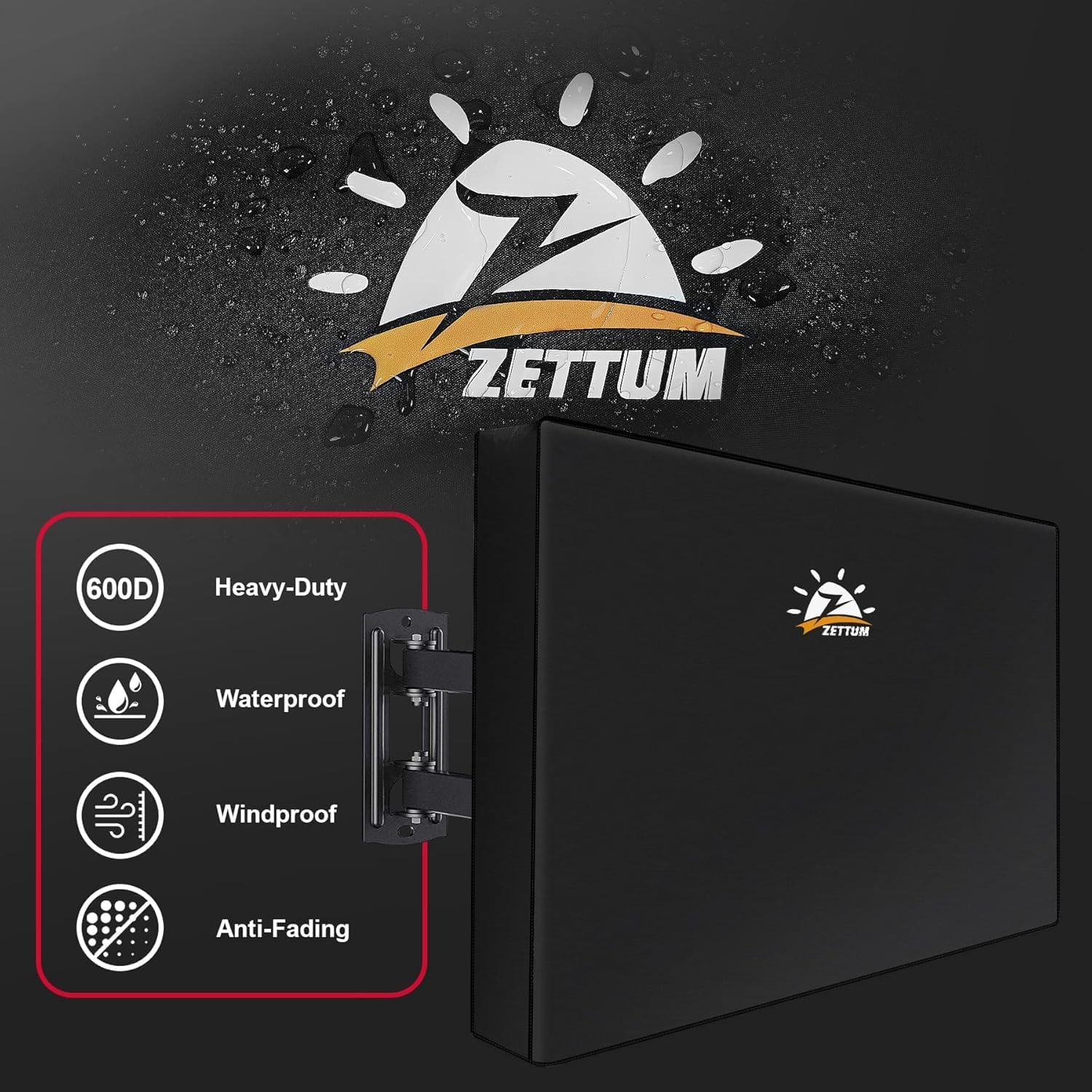 Detalle de Zettum Outdoor TV Cover 39 Inch: Heavy-Duty 600D Weatherproof Enclosure for 36–39 Inch TVs