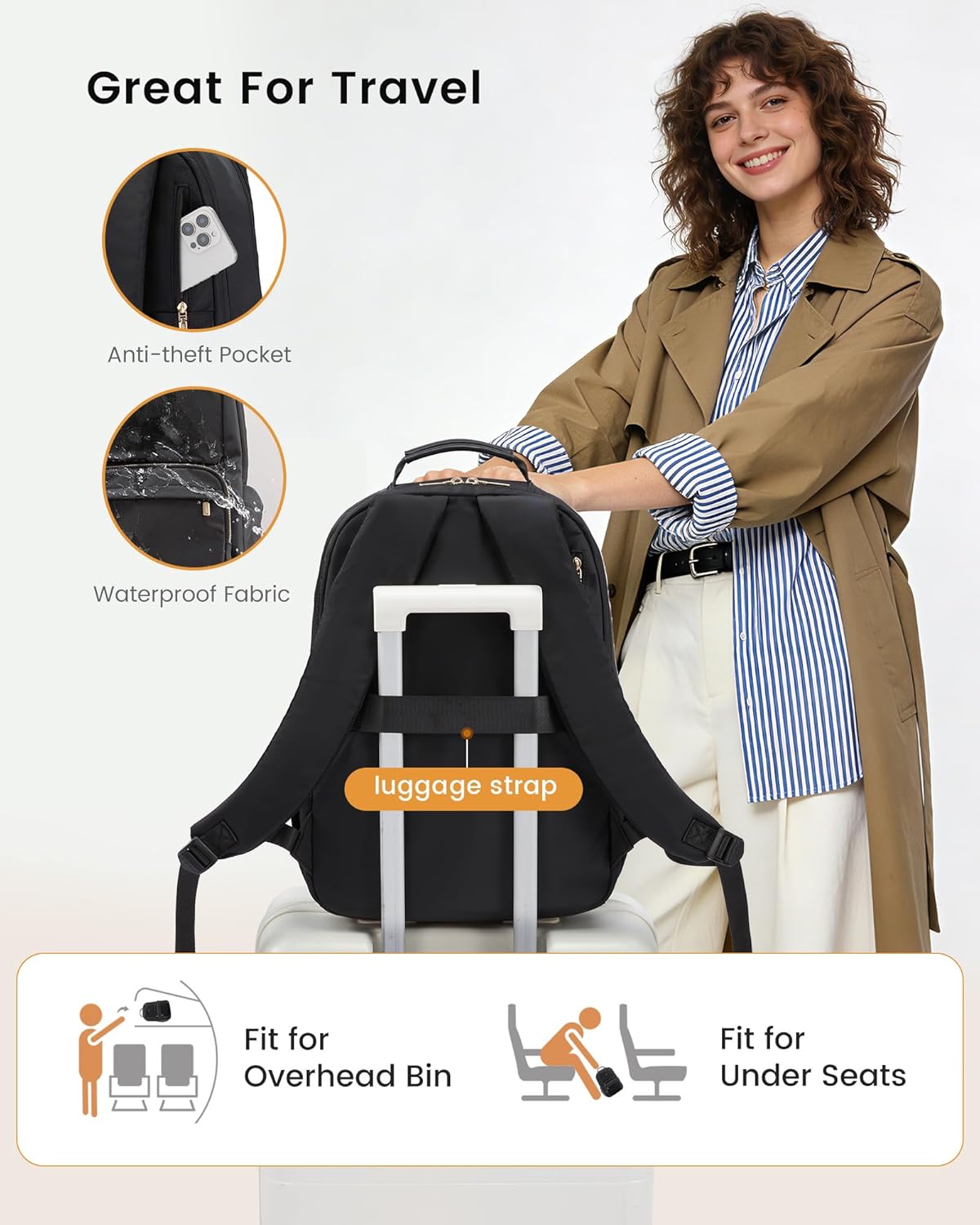 Detalle 1 de LOVEVOOK Damen-Rucksack für 15,6 Zoll Laptop – wasserdicht, mit gepolstertem Fach & Seitentasche für Trinkflasche