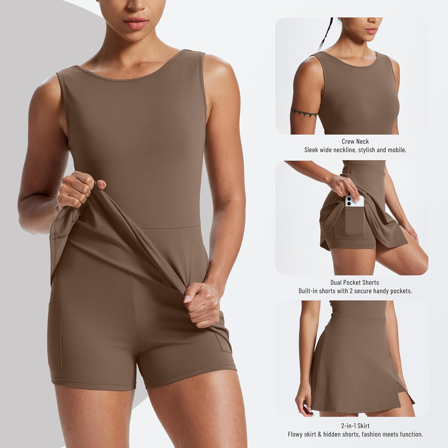 Detalle de NIASHOT Women’s Athletic Dress with Built-in Shorts, Pockets & Crew Neck (Mini)