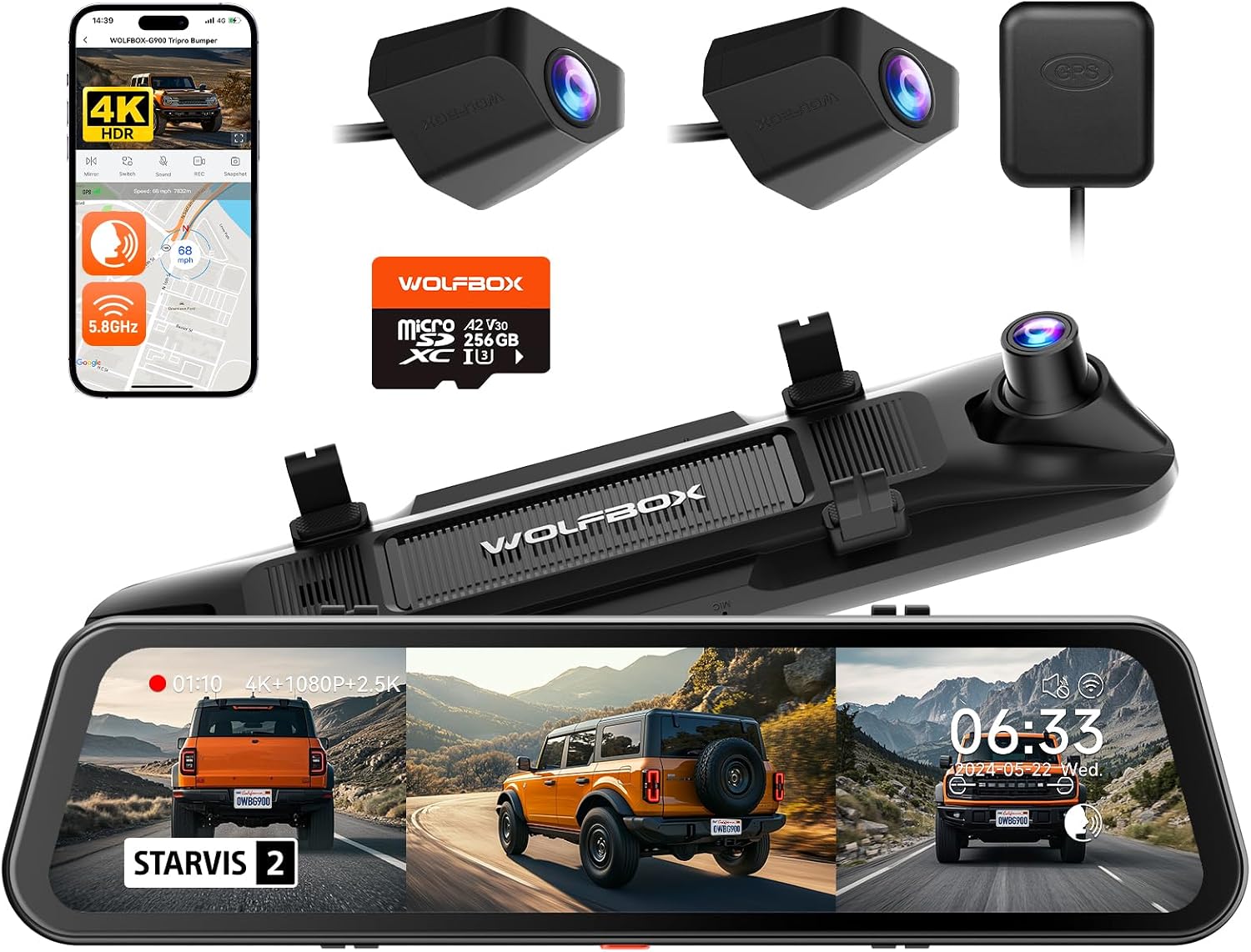 Detalle de WOLFBOX G900 Tripro 256GB 4K Dash Cam