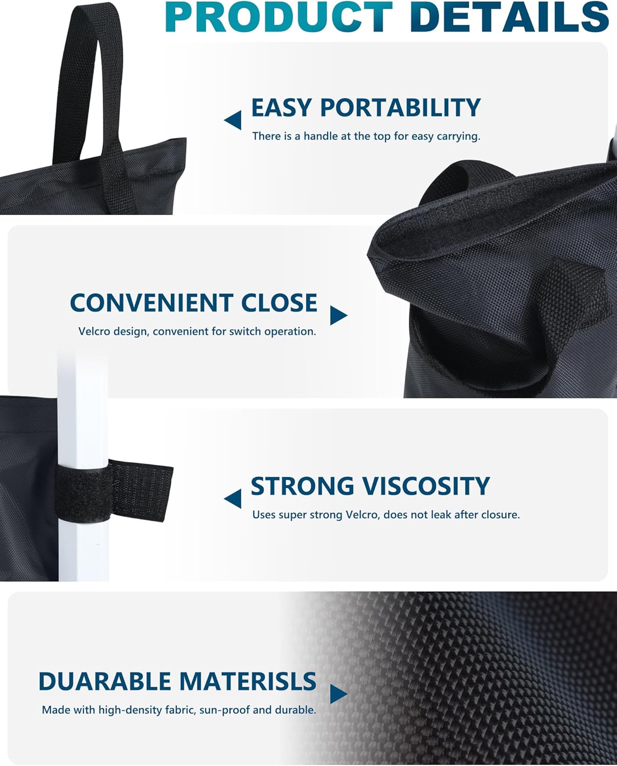 Thumbnail 2 de MASTERCANOPY 4-Pack Gazebo Sand Weights Bags with Pothook – Black, Up to 31kg Total